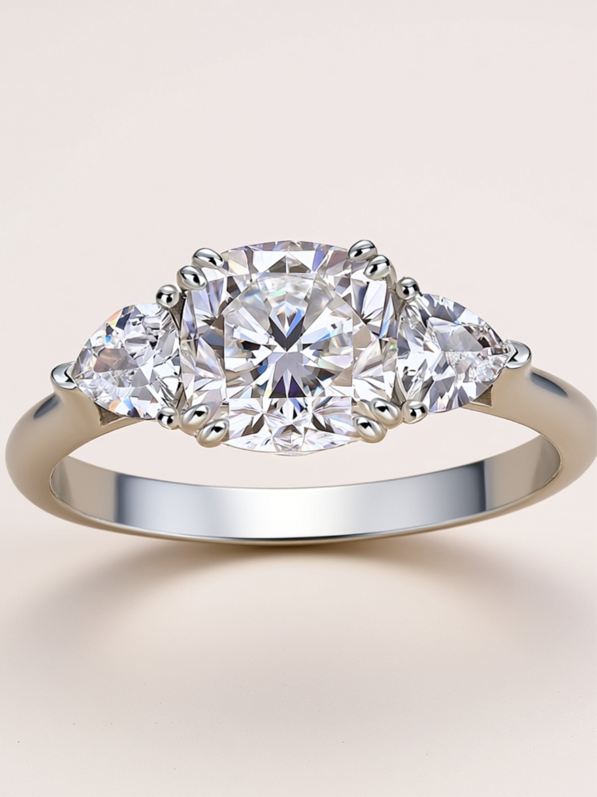 Pillow‑Cut Moissanite Three‑Stone Engagement Ring