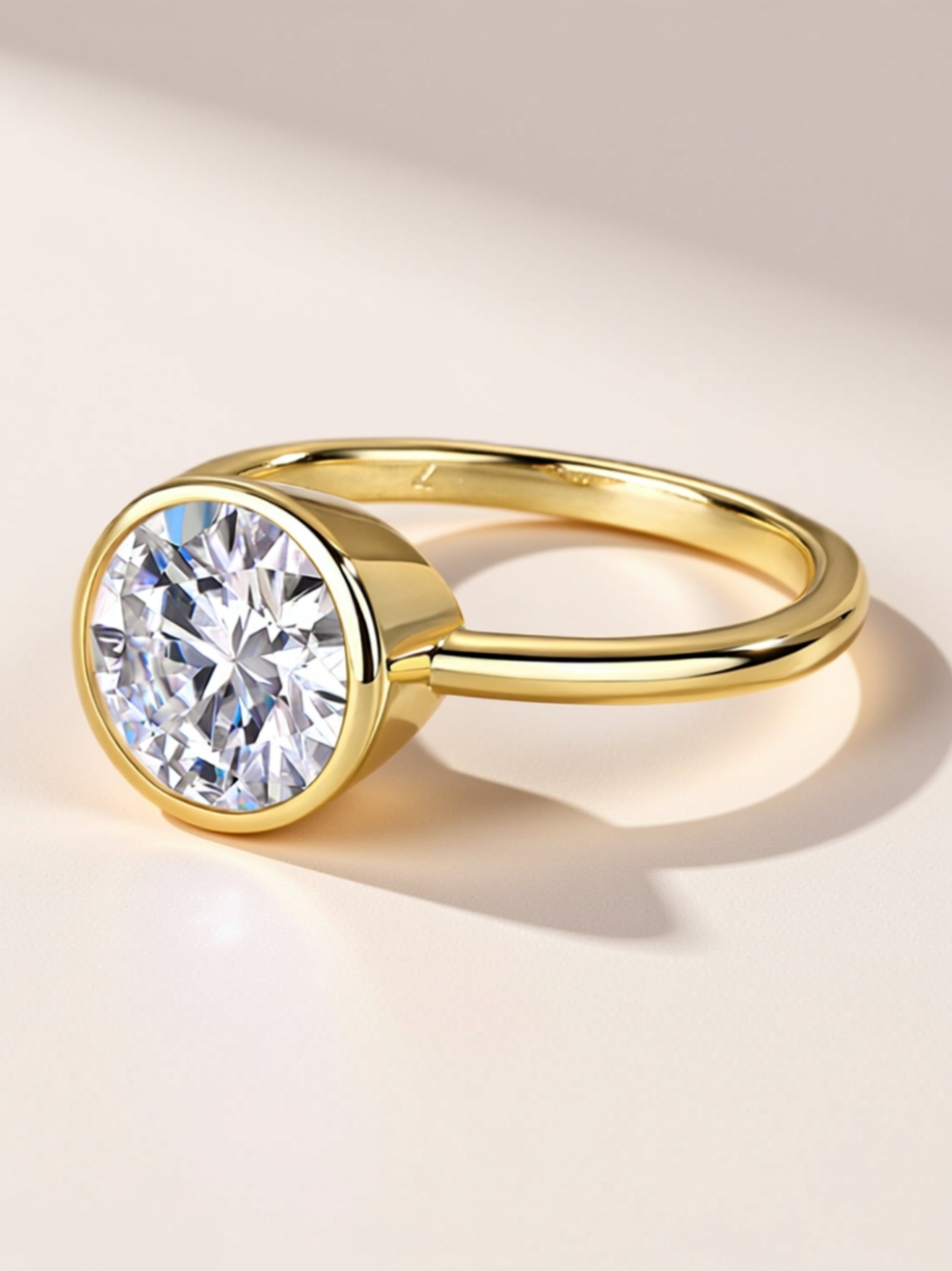 Round Moissanite Bezel-Set Ring in Gold Vermeil