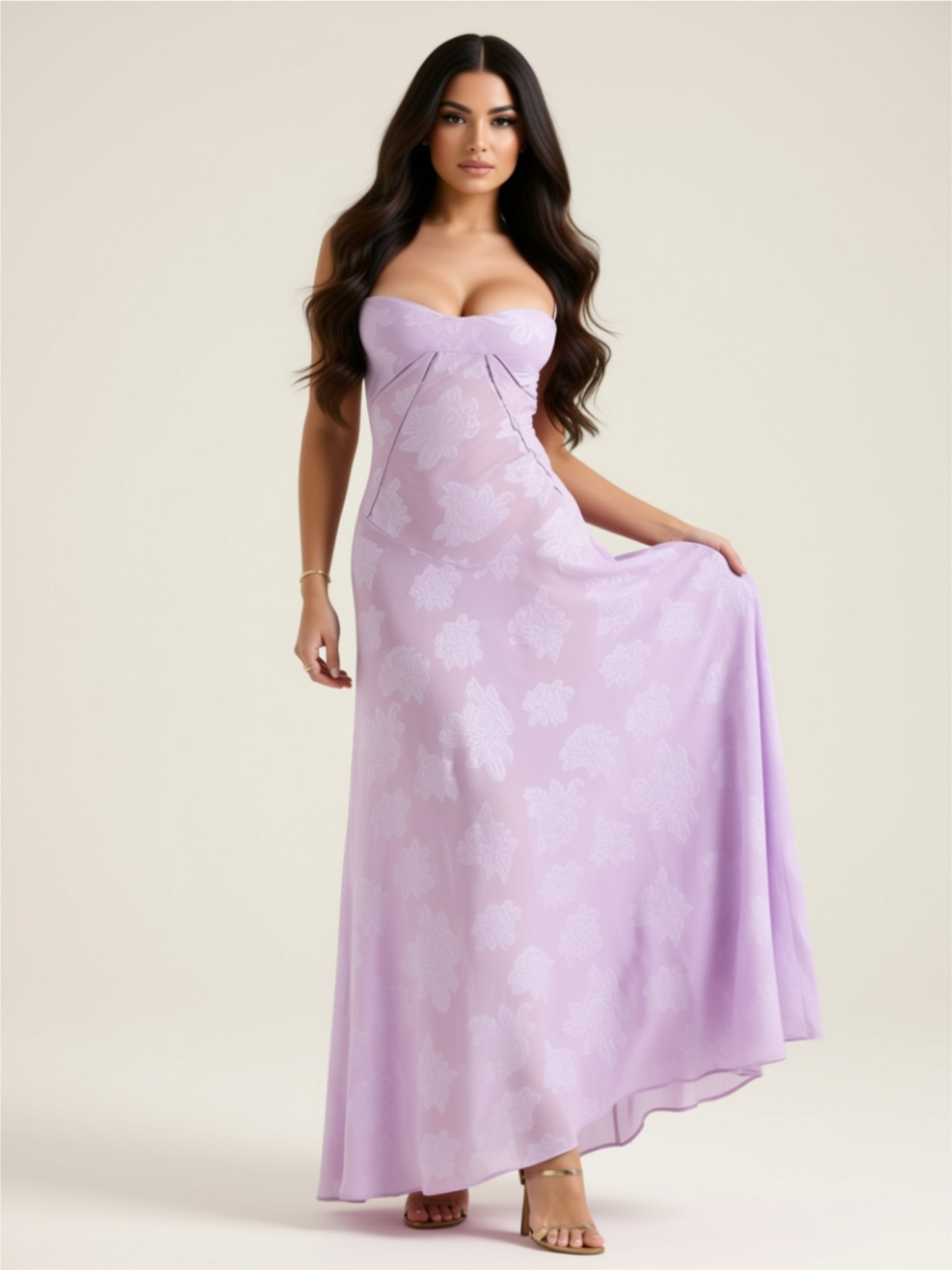Elegant Floral 3D Appliqué Maxi Dress