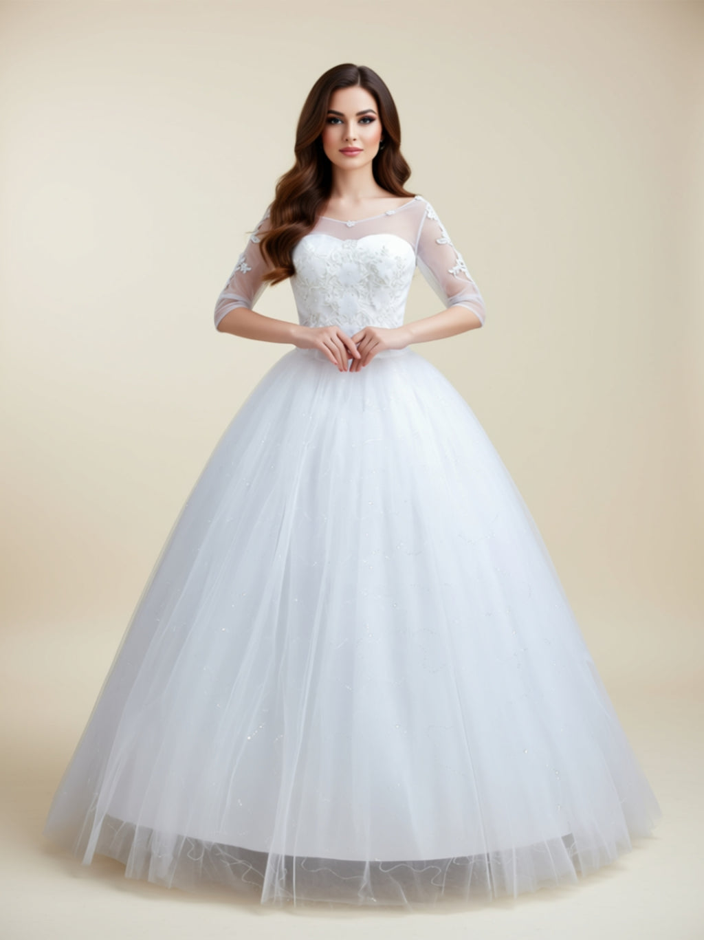 Elegant Lace Long‑Sleeve Ball Gown Wedding Dress