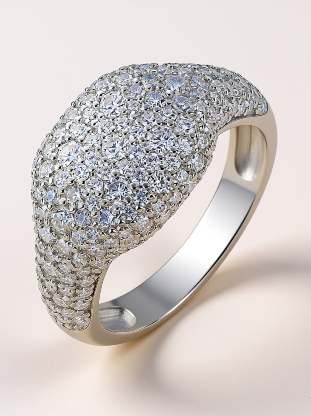 Pavé Moissanite Dome Ring in Platinum-Plated S925 Silver