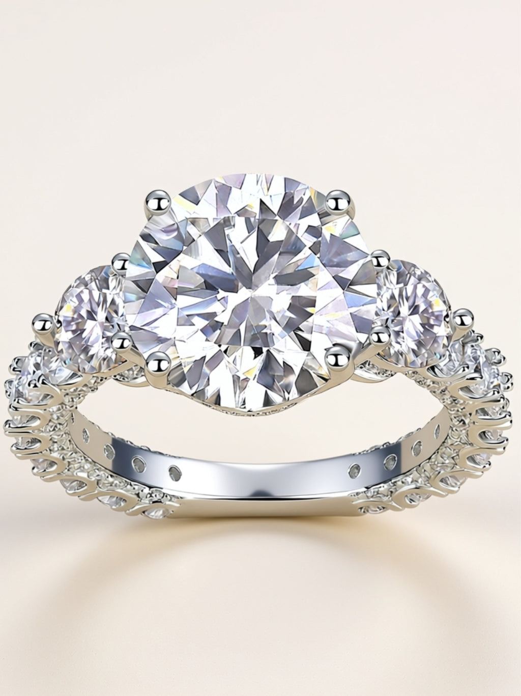 5 Carat Three‑Stone Moissanite Engagement Ring