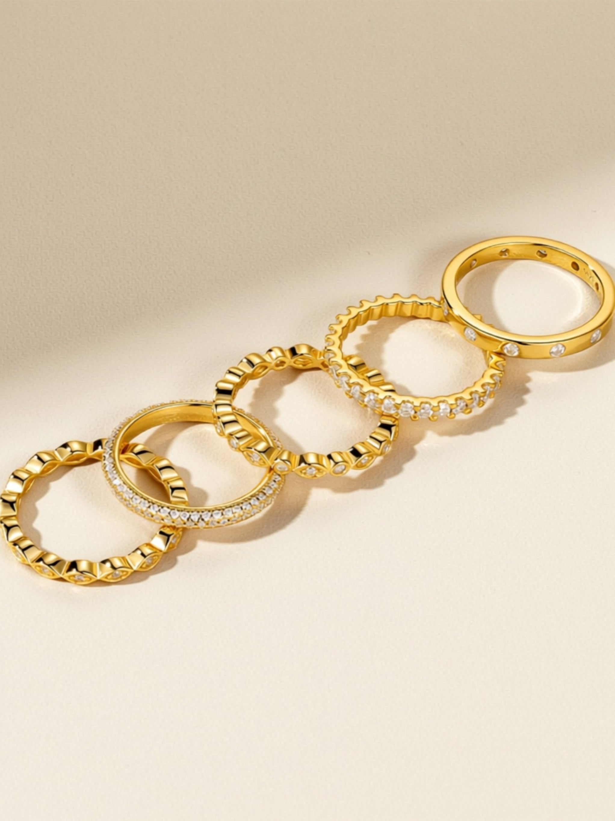 Gold Vermeil Moissanite Ring Set (5‑Piece)