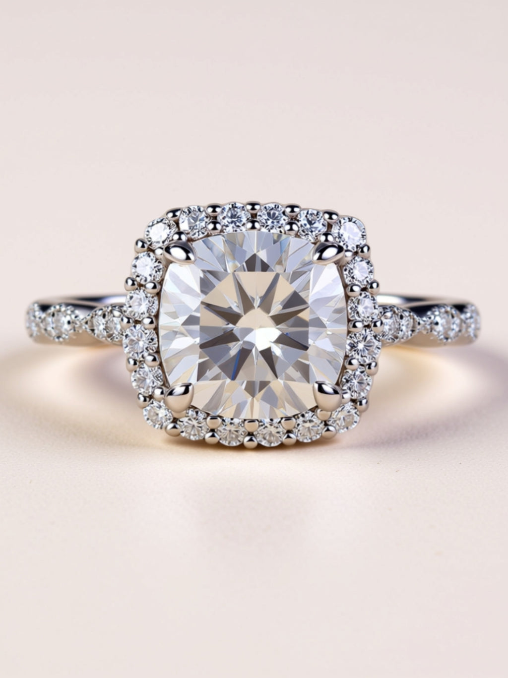 Square Moissanite Halo Engagement Ring