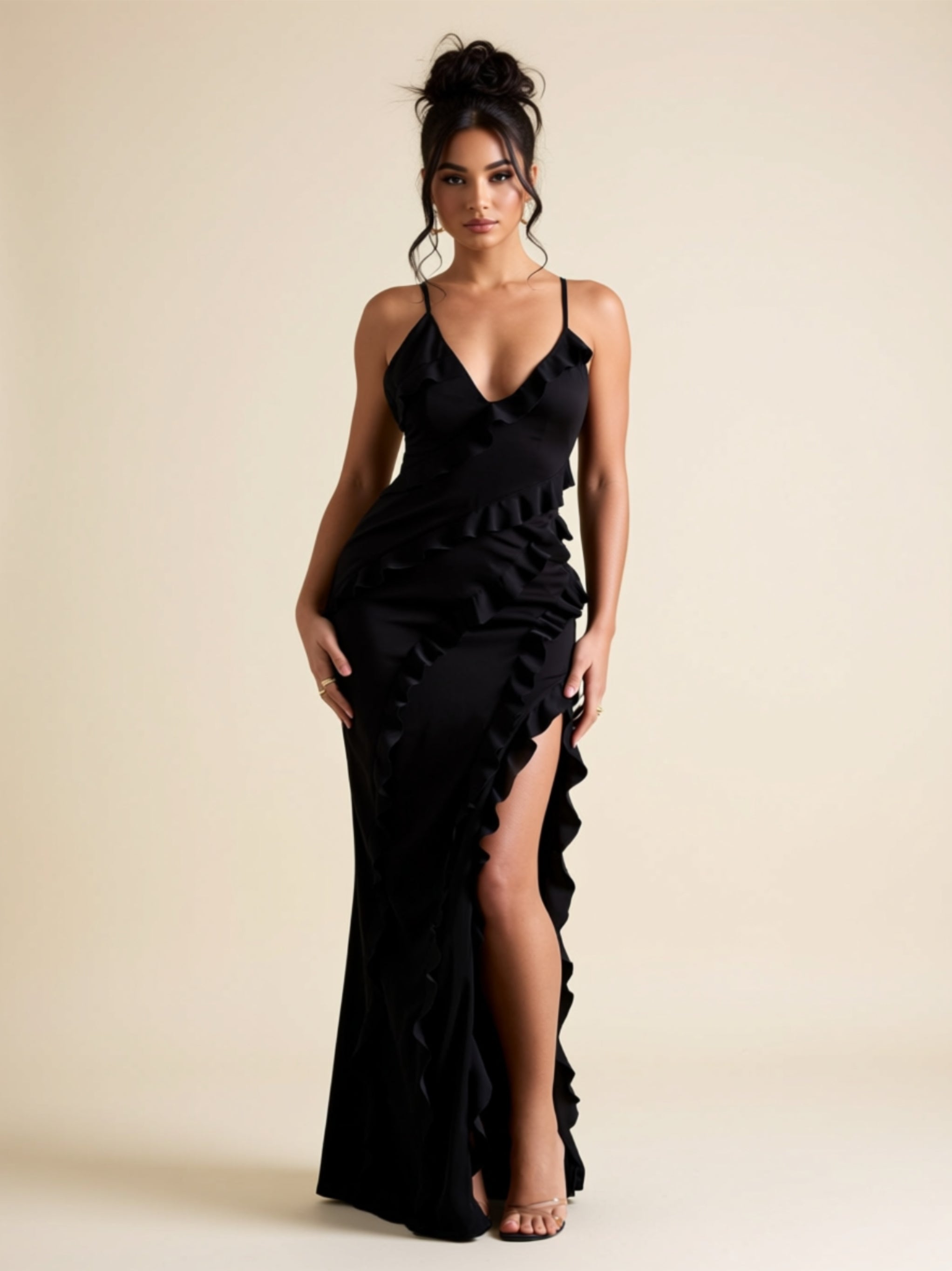 Ruffle Slit Maxi Dress