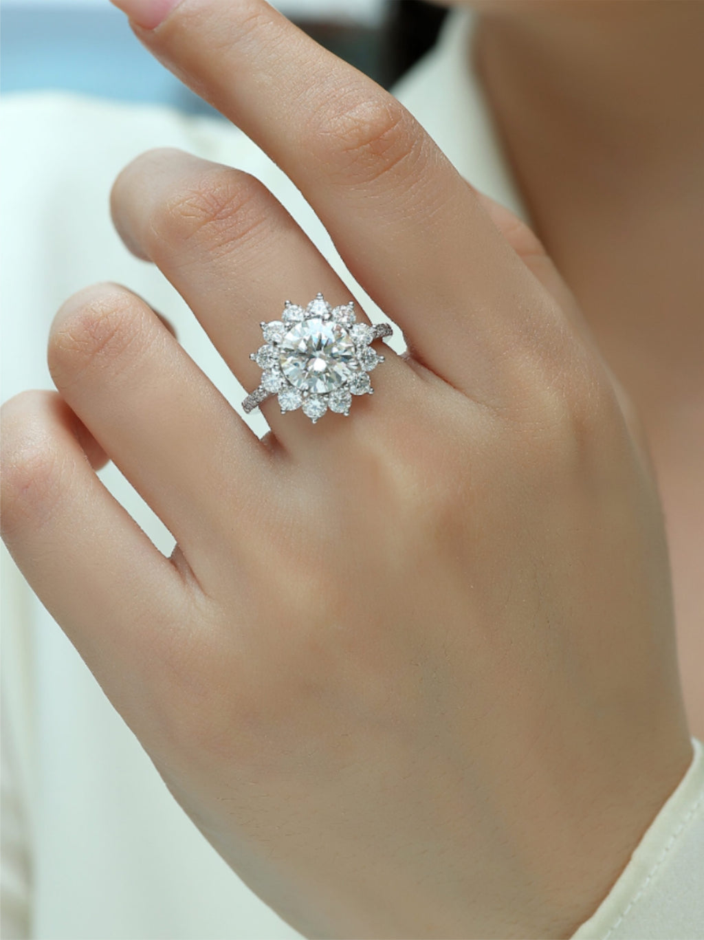 3 Carat Floral Halo Moissanite Engagement Ring