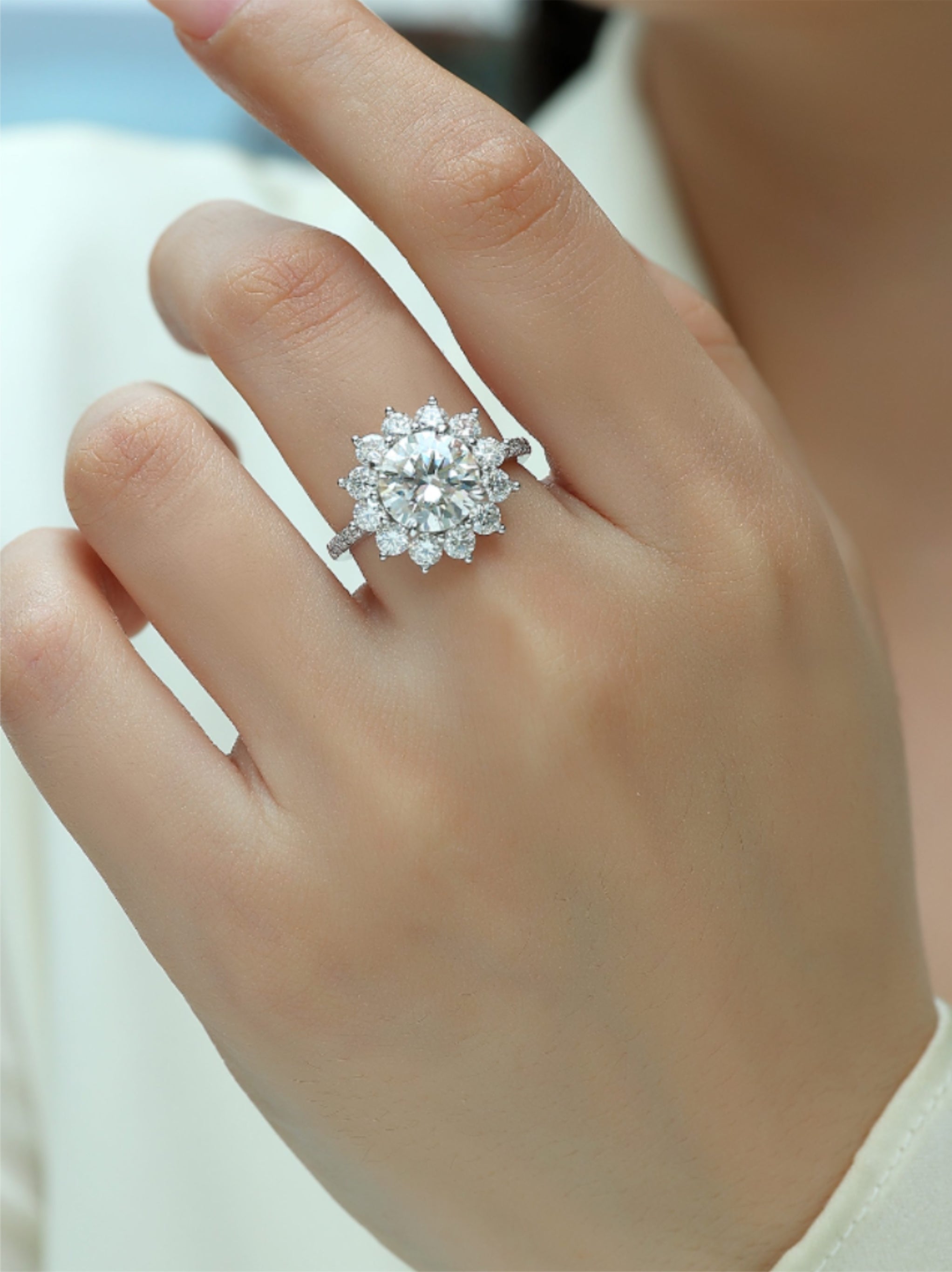 3 Carat Floral Halo Moissanite Engagement Ring