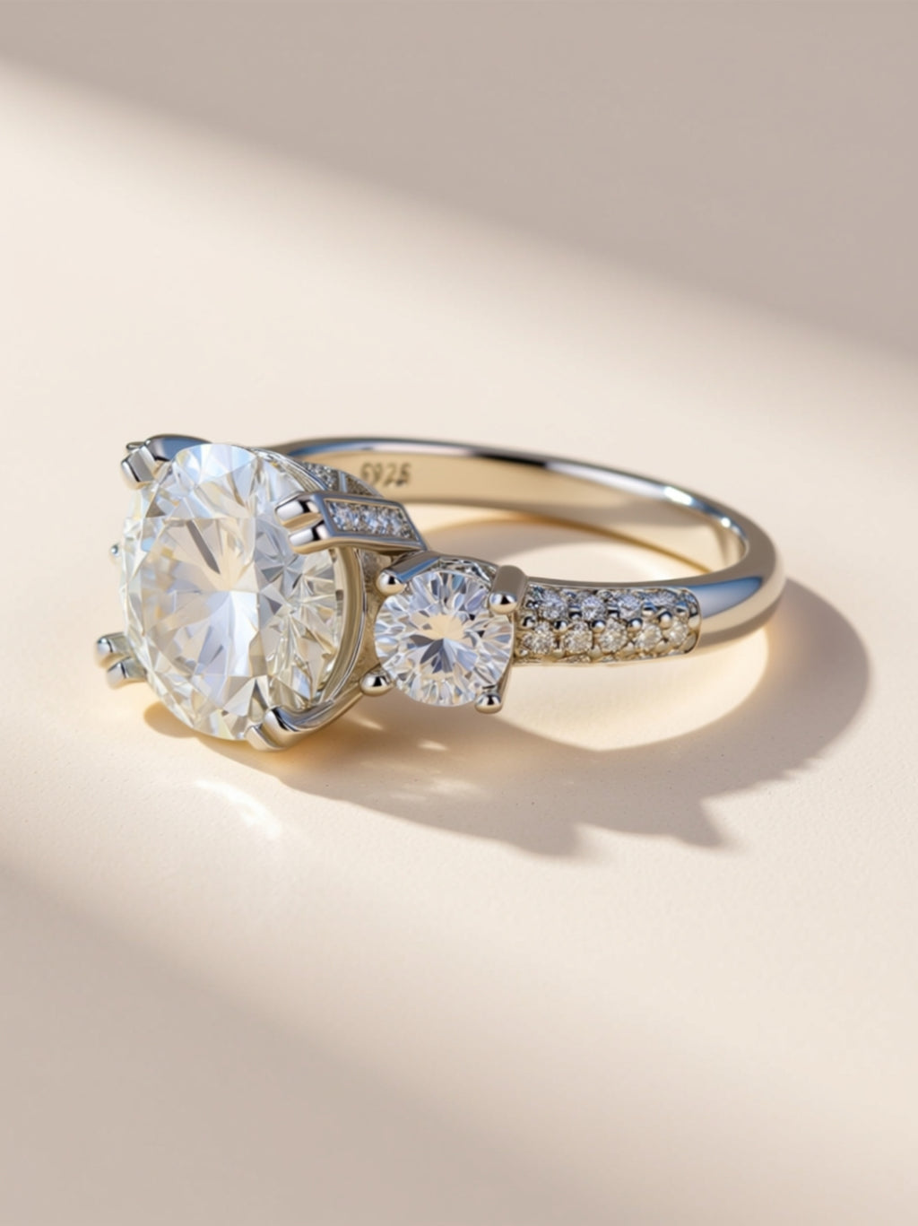 5 Carat Three‑Stone Moissanite Engagement Ring