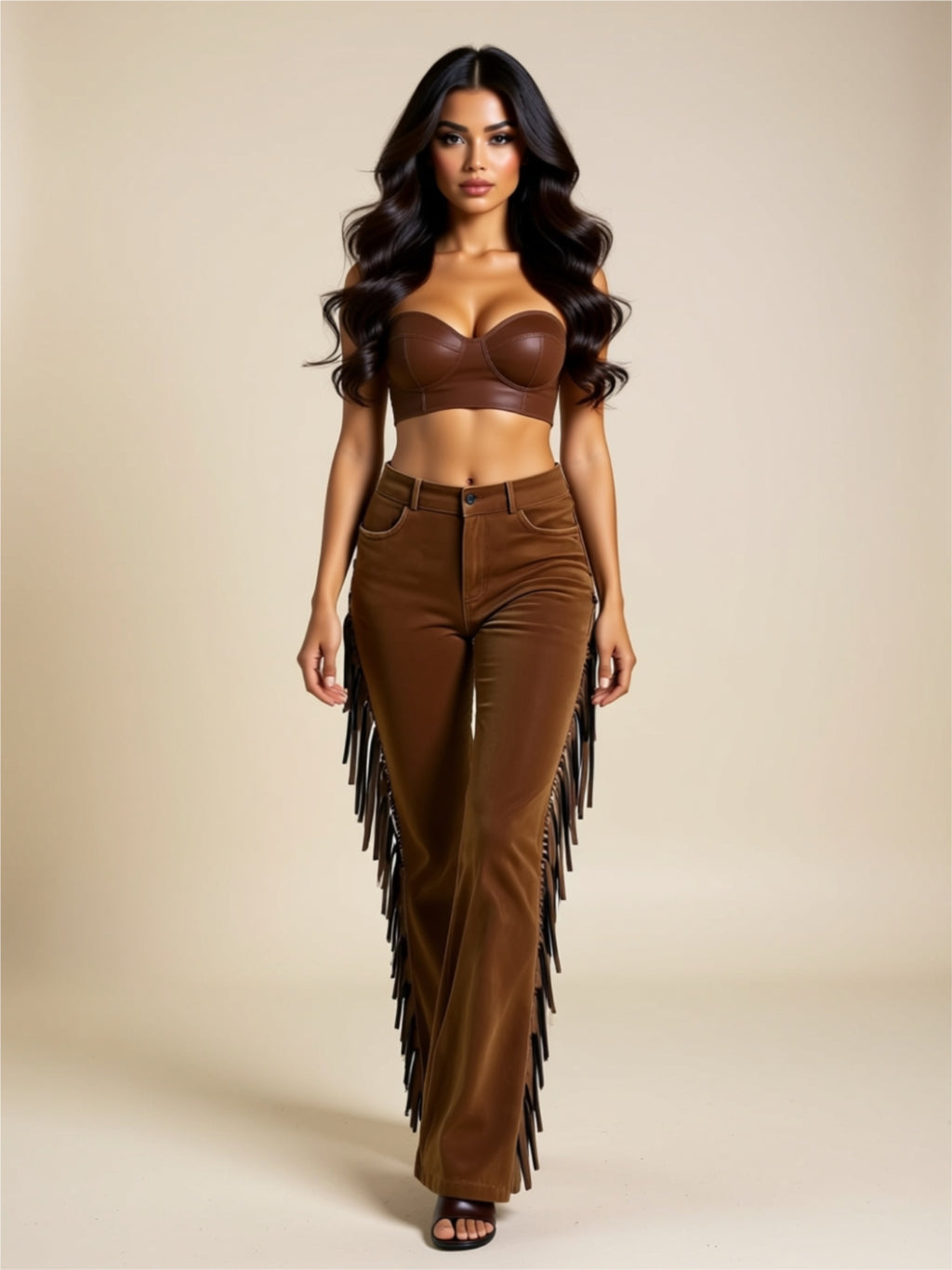 Fringe Wide-Leg Pants with Pockets