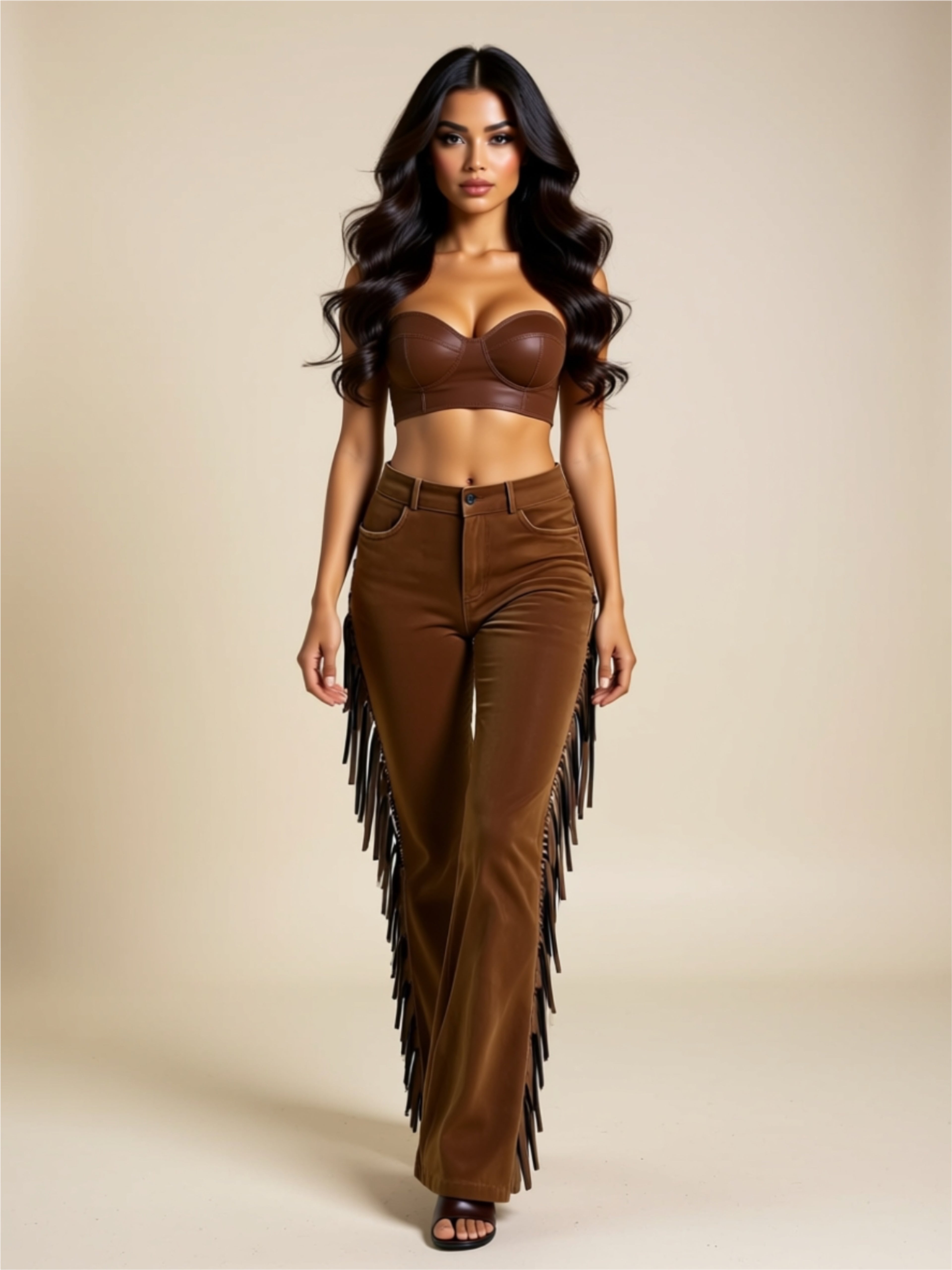 Fringe Wide-Leg Pants with Pockets