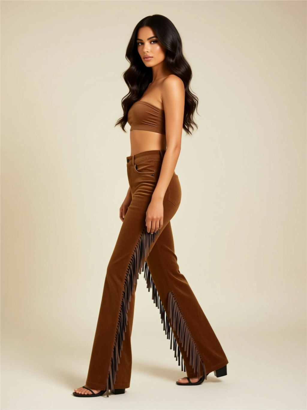 Fringe Wide-Leg Pants with Pockets