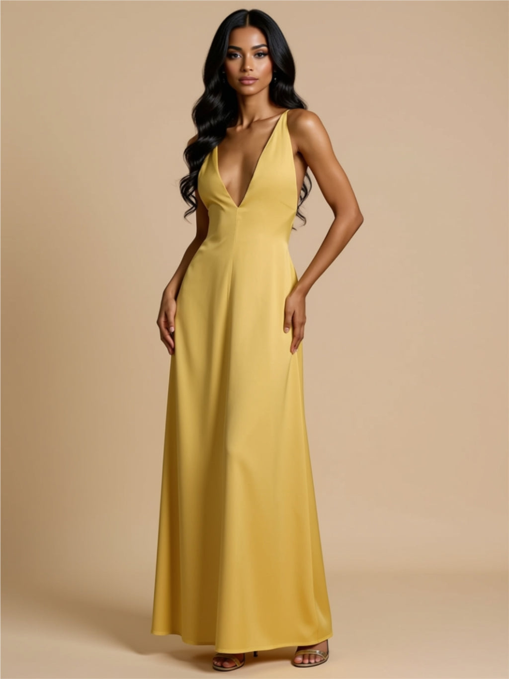 Backless Crisscross Maxi Dress with Deep V-Neck