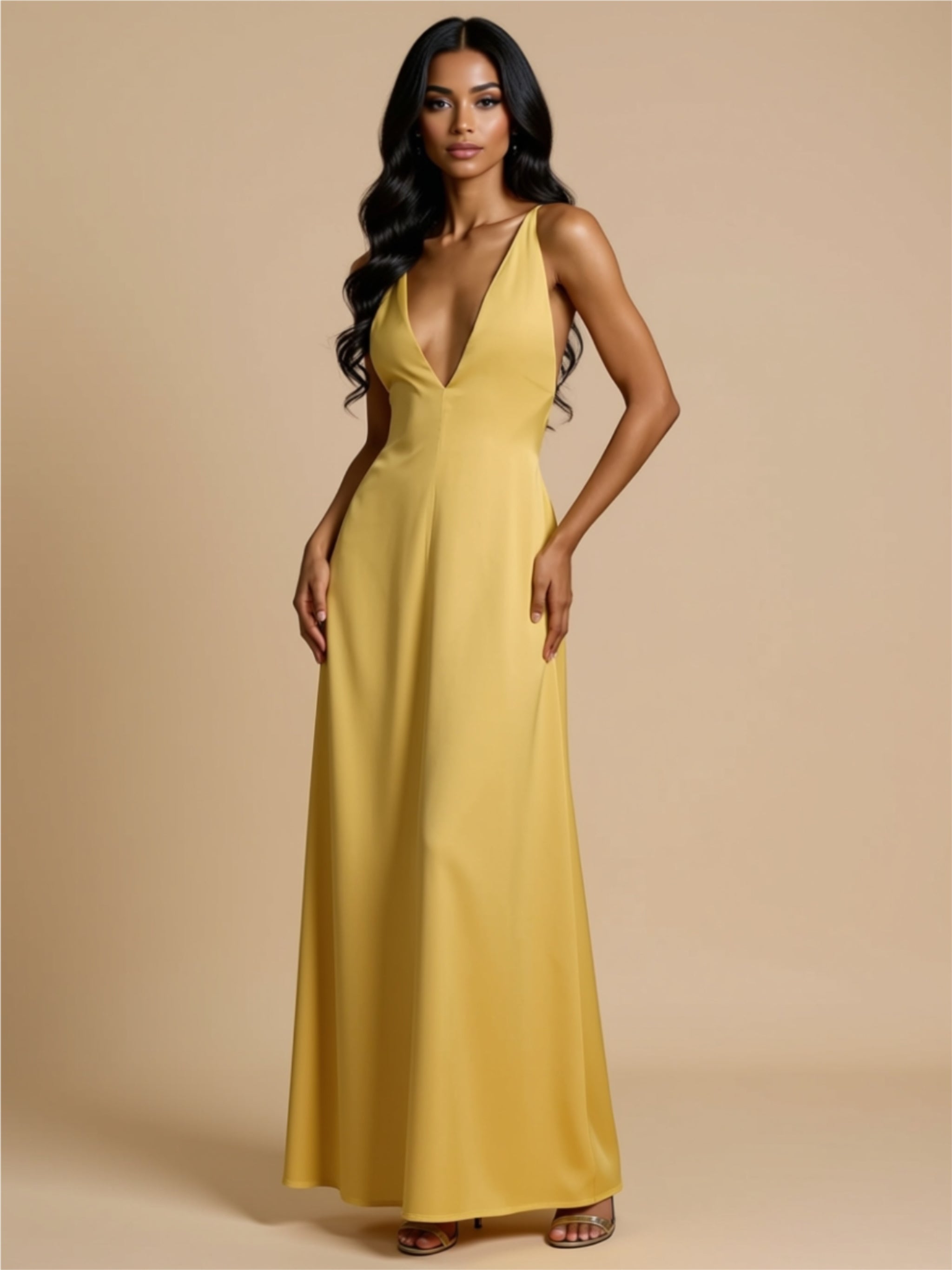 Backless Crisscross Maxi Dress with Deep V-Neck