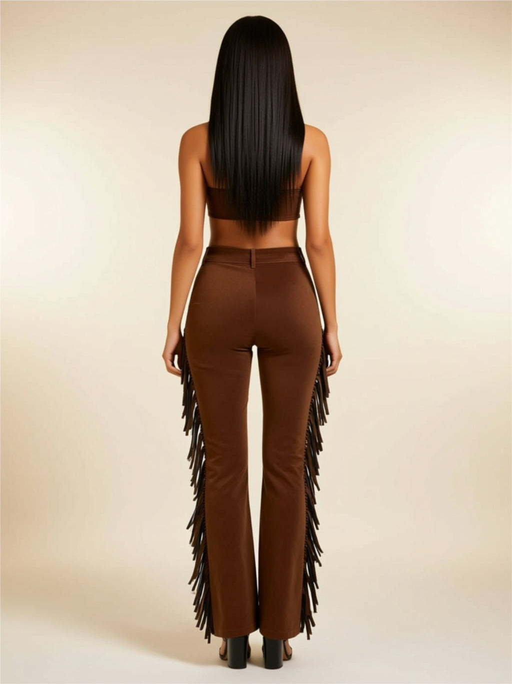 Fringe Wide-Leg Pants with Pockets