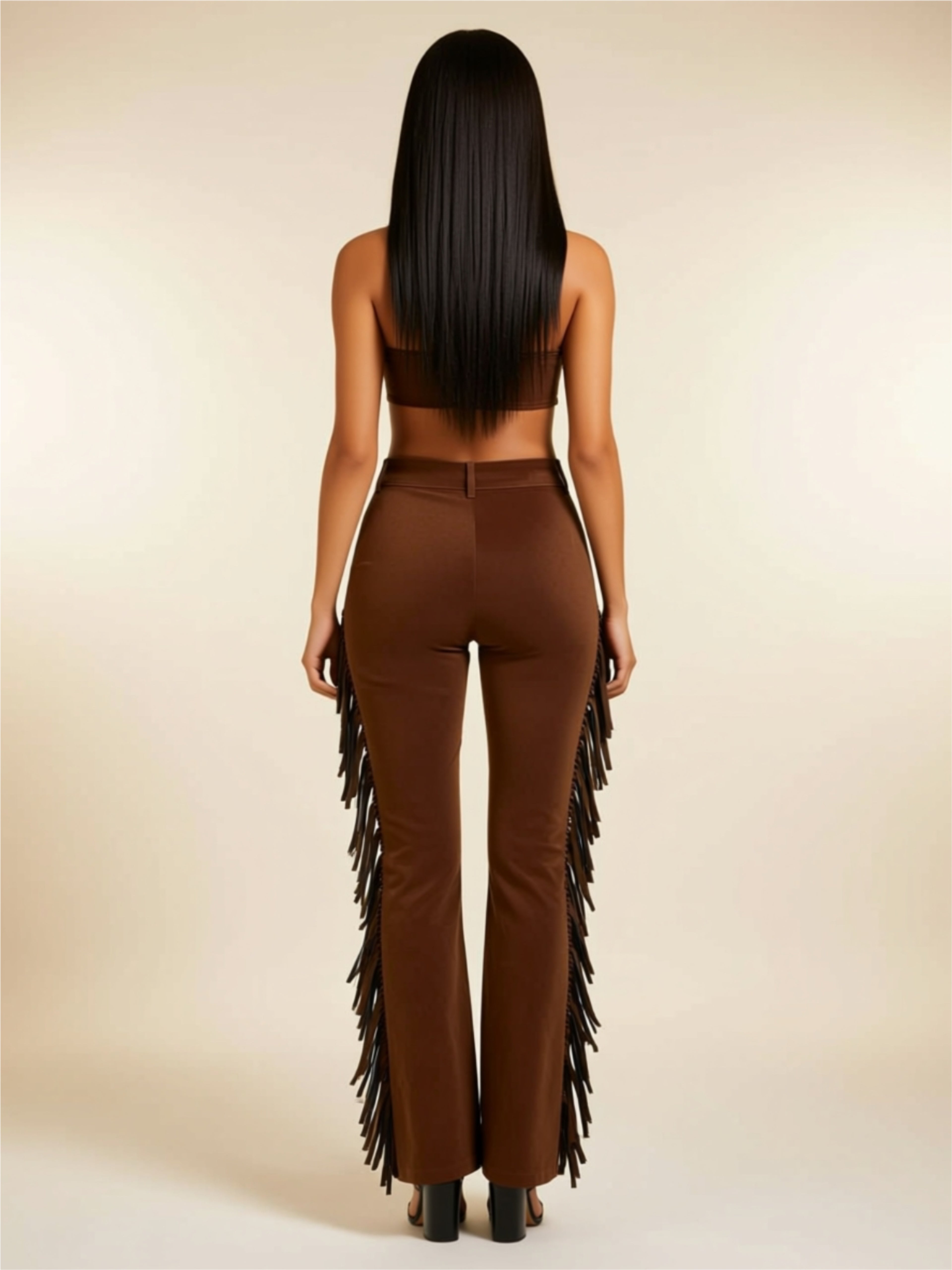 Fringe Wide-Leg Pants with Pockets