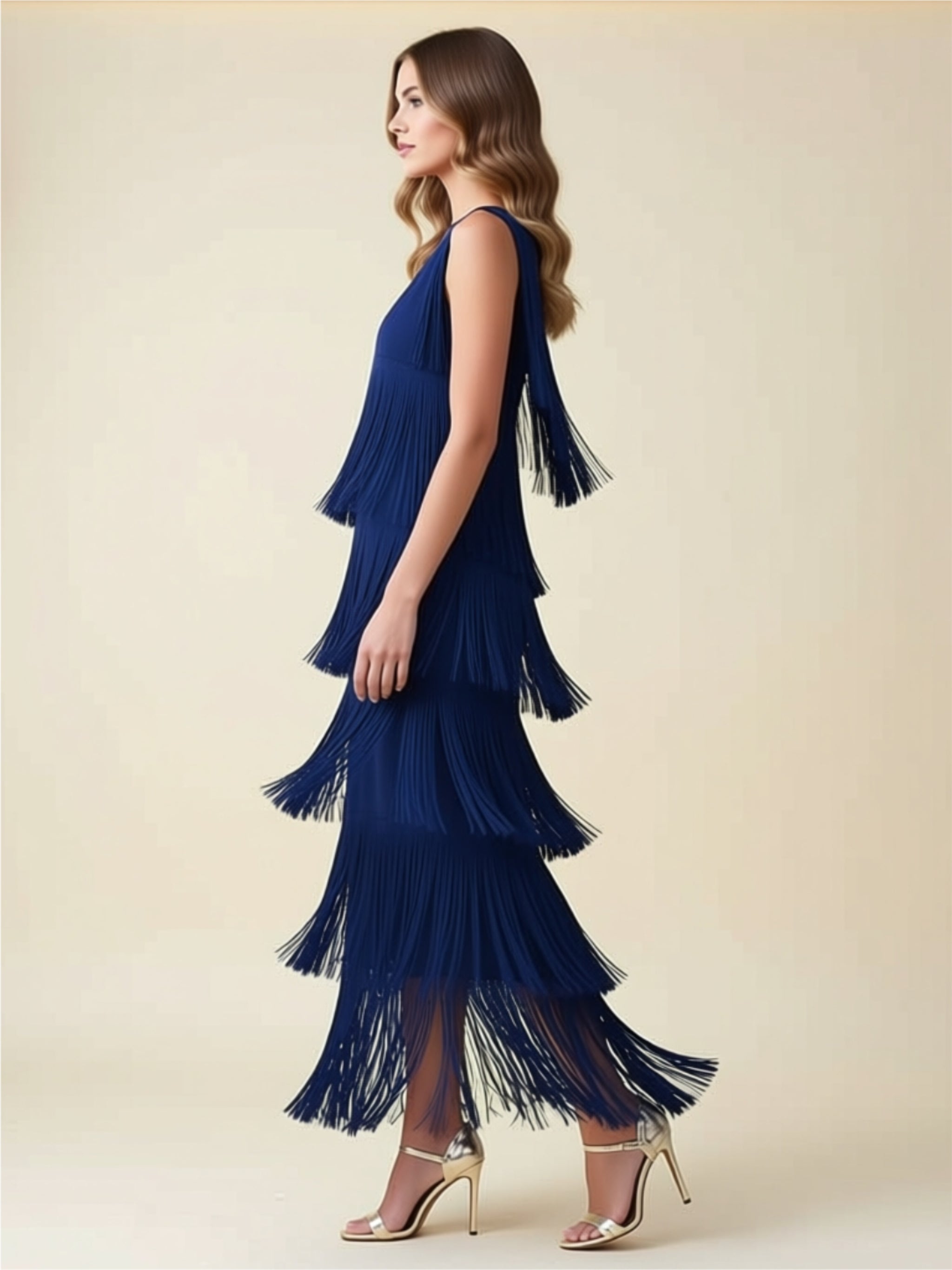 One‑Shoulder Tiered Fringe Maxi Dress