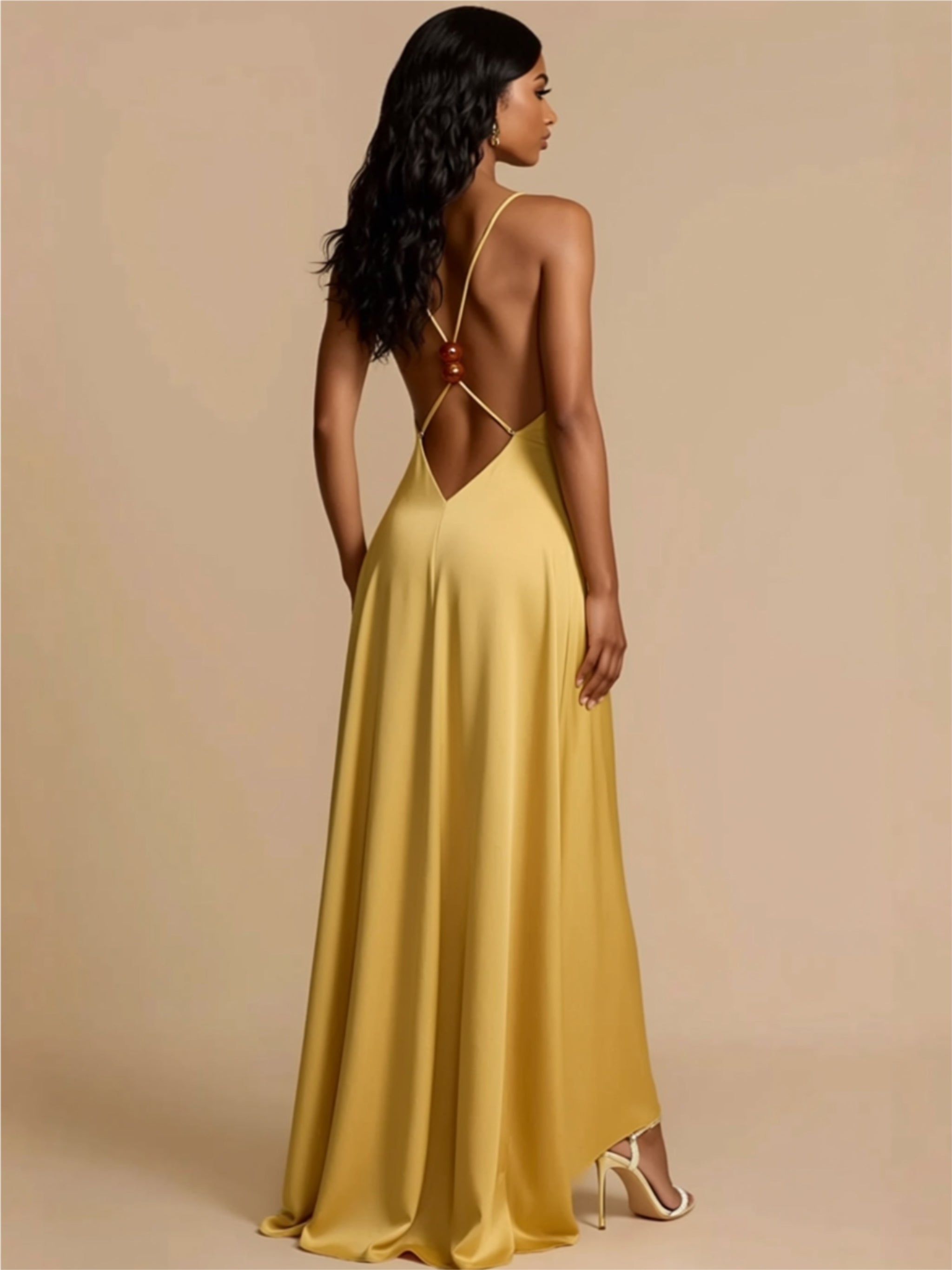 Backless Crisscross Maxi Dress with Deep V-Neck