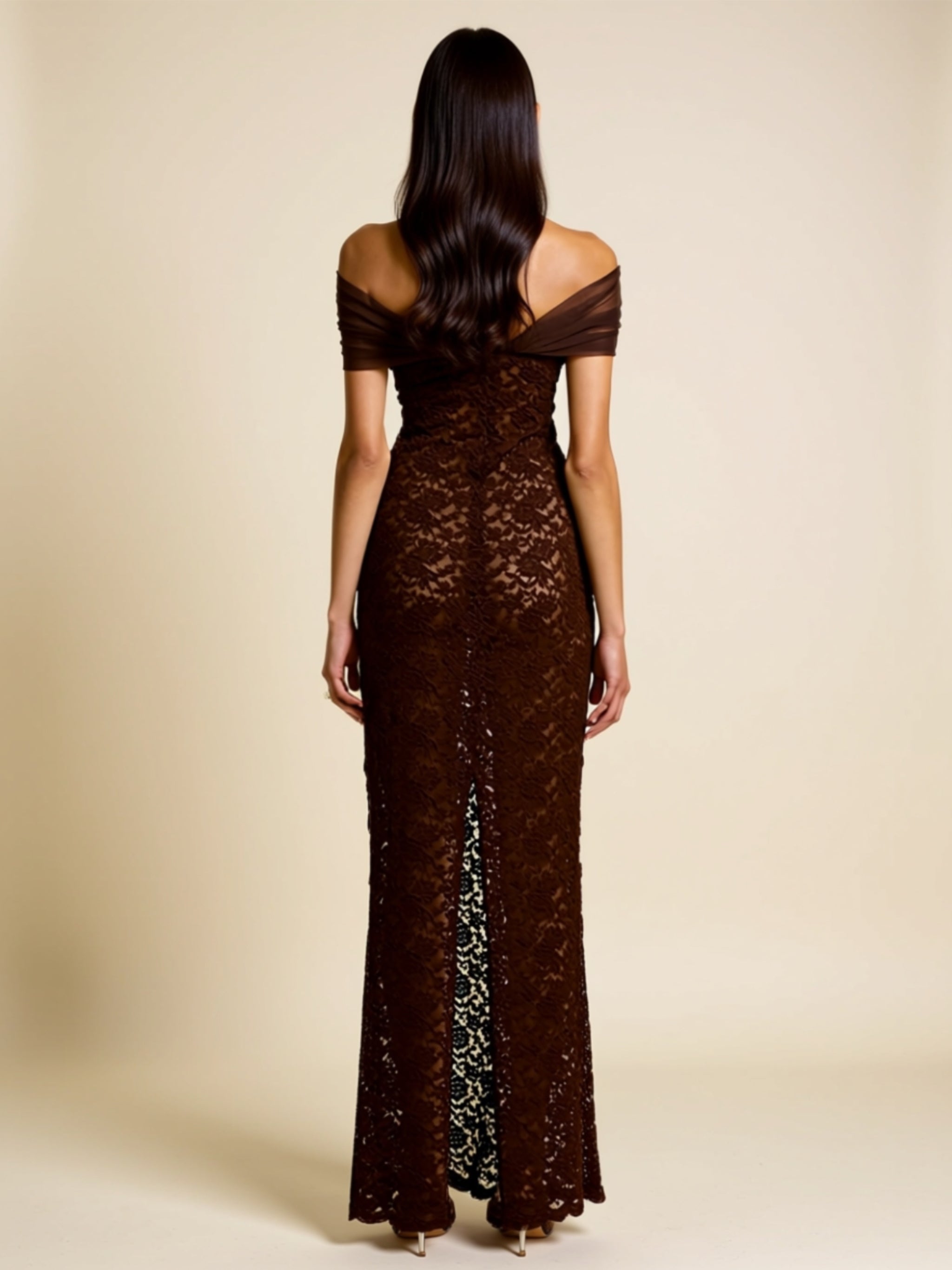 Off‑Shoulder Lace Maxi Dress