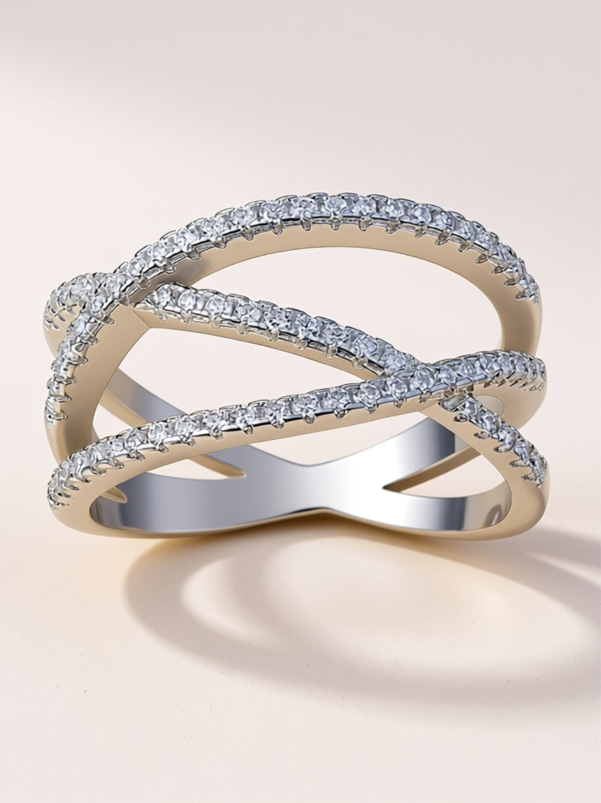 Platinum-Plated S925 Crisscross Moissanite Band