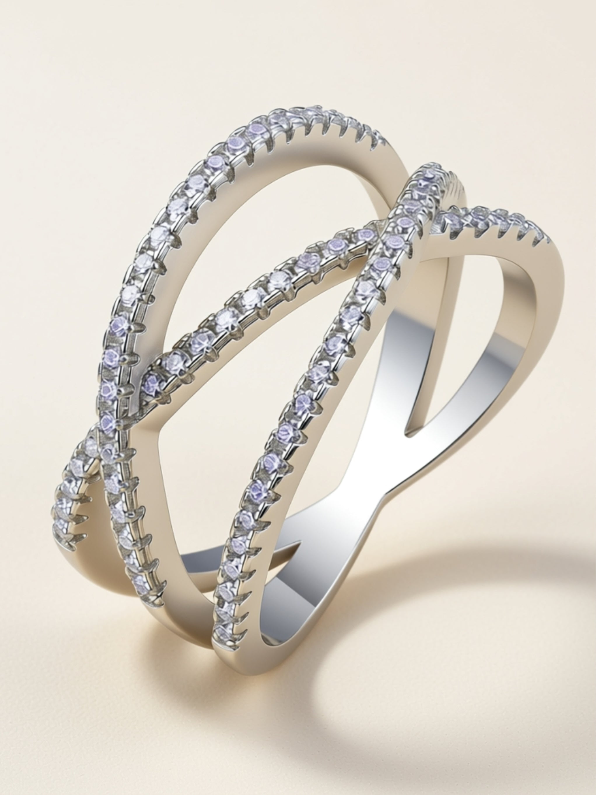 Platinum-Plated S925 Crisscross Moissanite Band