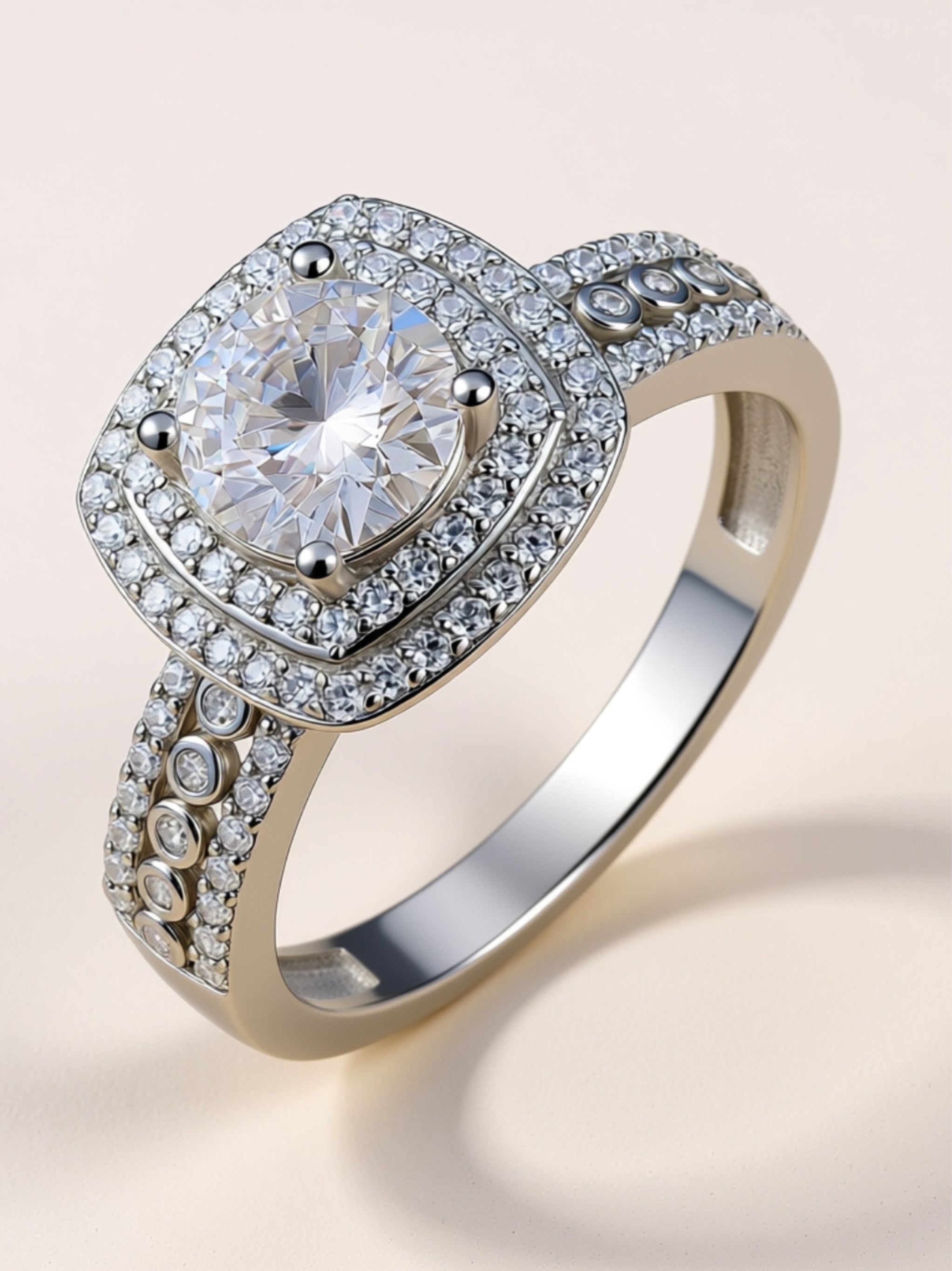 S925 Platinum‑Plated 1‑Carat Moissanite Halo Engagement Ring