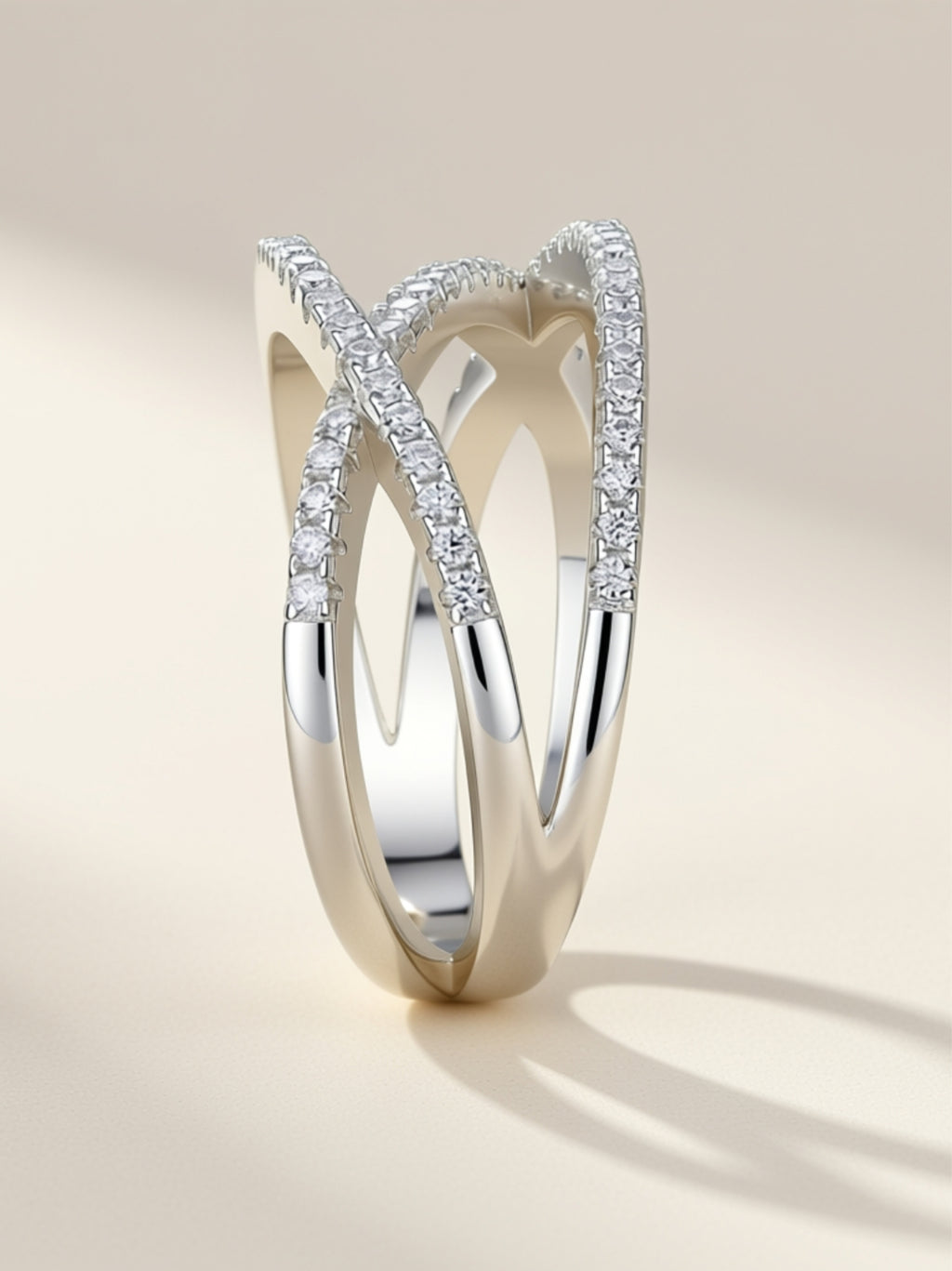 Platinum-Plated S925 Crisscross Moissanite Band