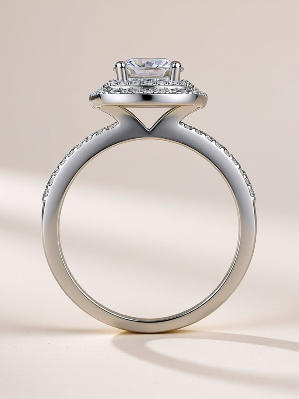 S925 Platinum‑Plated 1‑Carat Moissanite Halo Engagement Ring