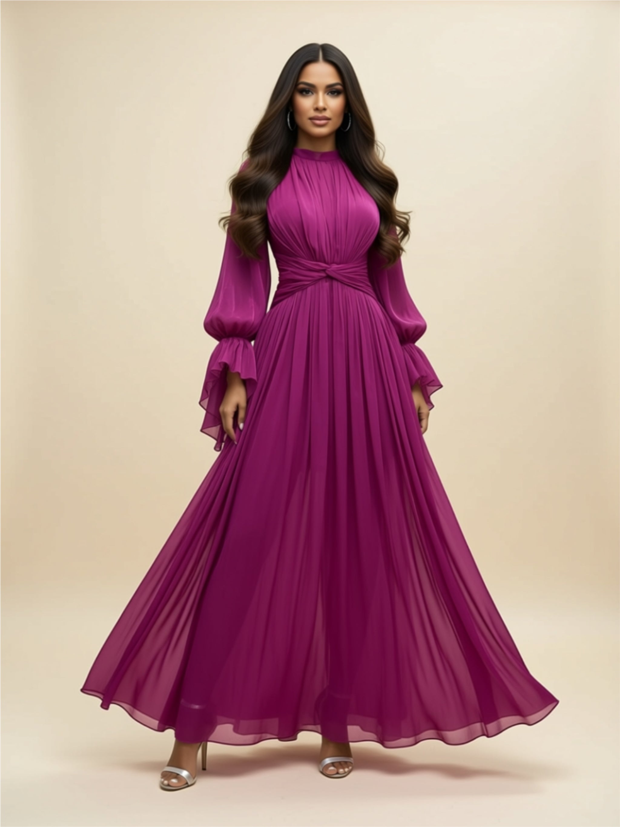 Elegant Pleated Maxi Gown