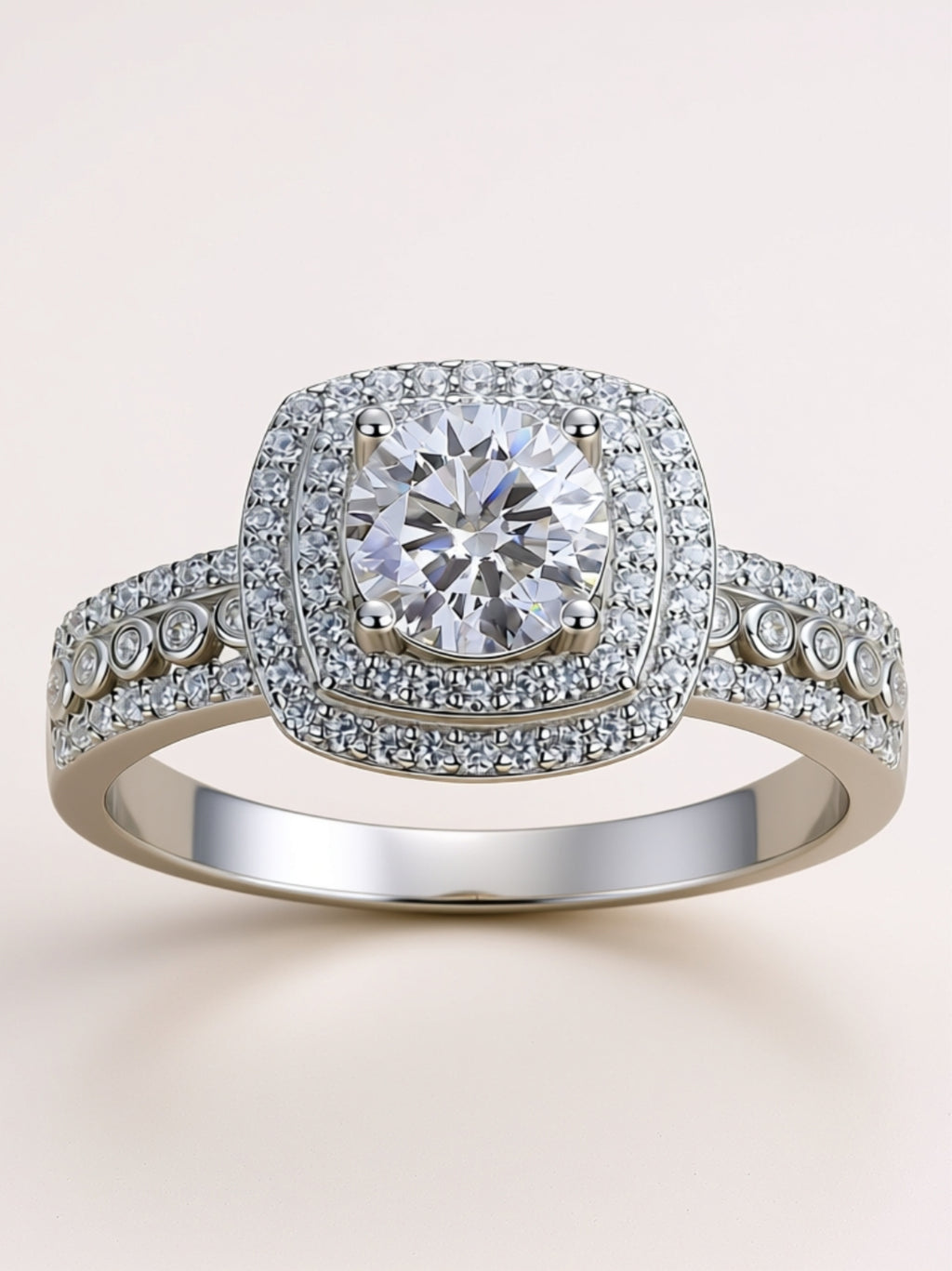 S925 Platinum‑Plated 1‑Carat Moissanite Halo Engagement Ring