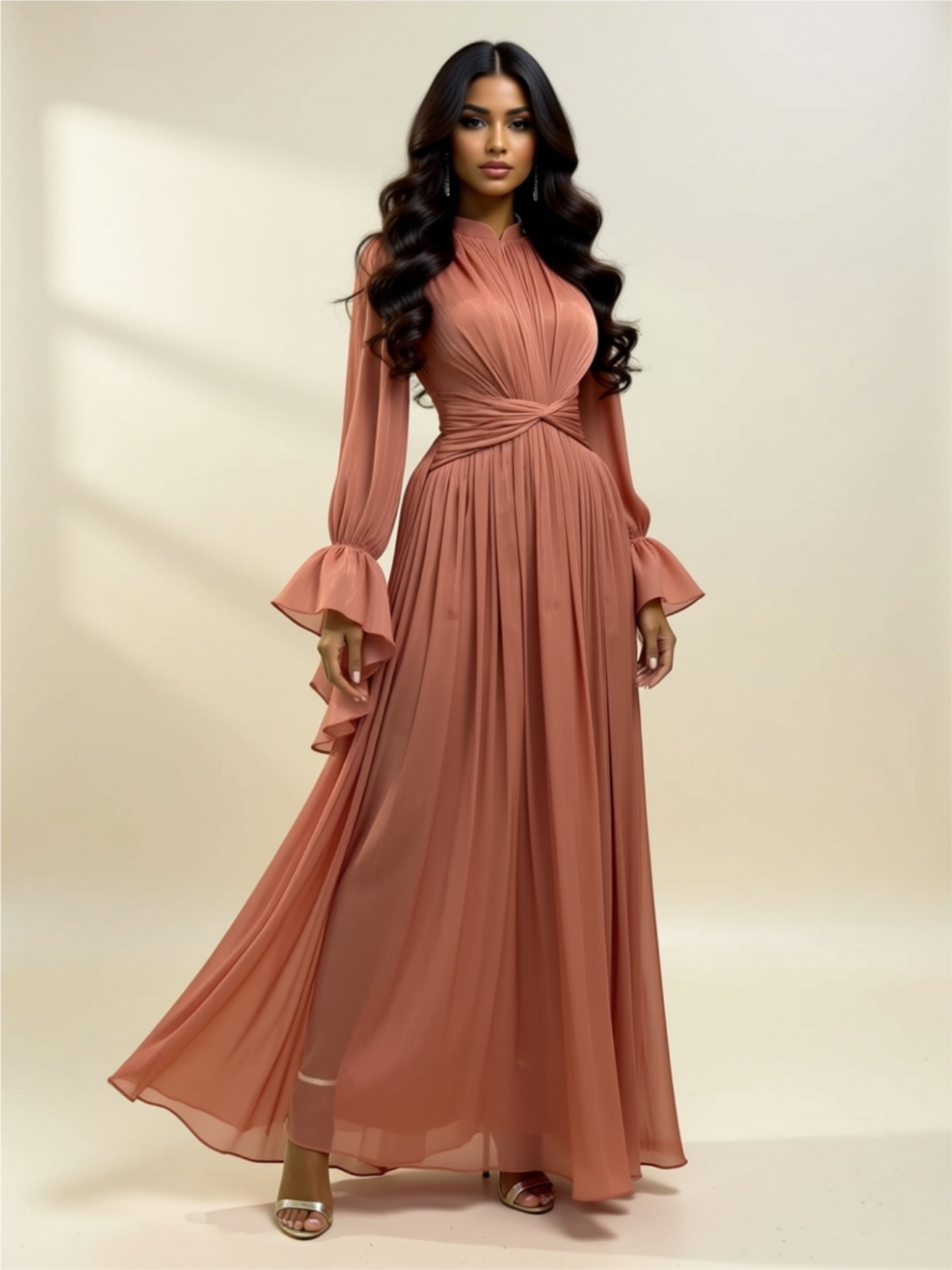 Elegant Pleated Maxi Gown