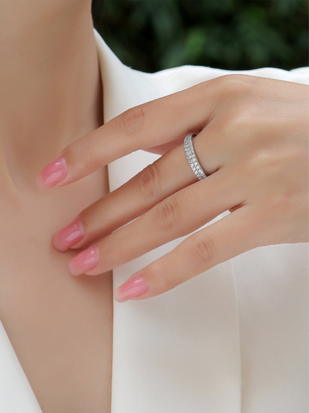 S925 Platinum‑Plated Triple‑Row Moissanite Eternity Band