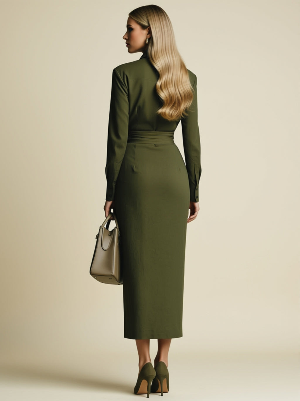 Green Lapel Midi Dress