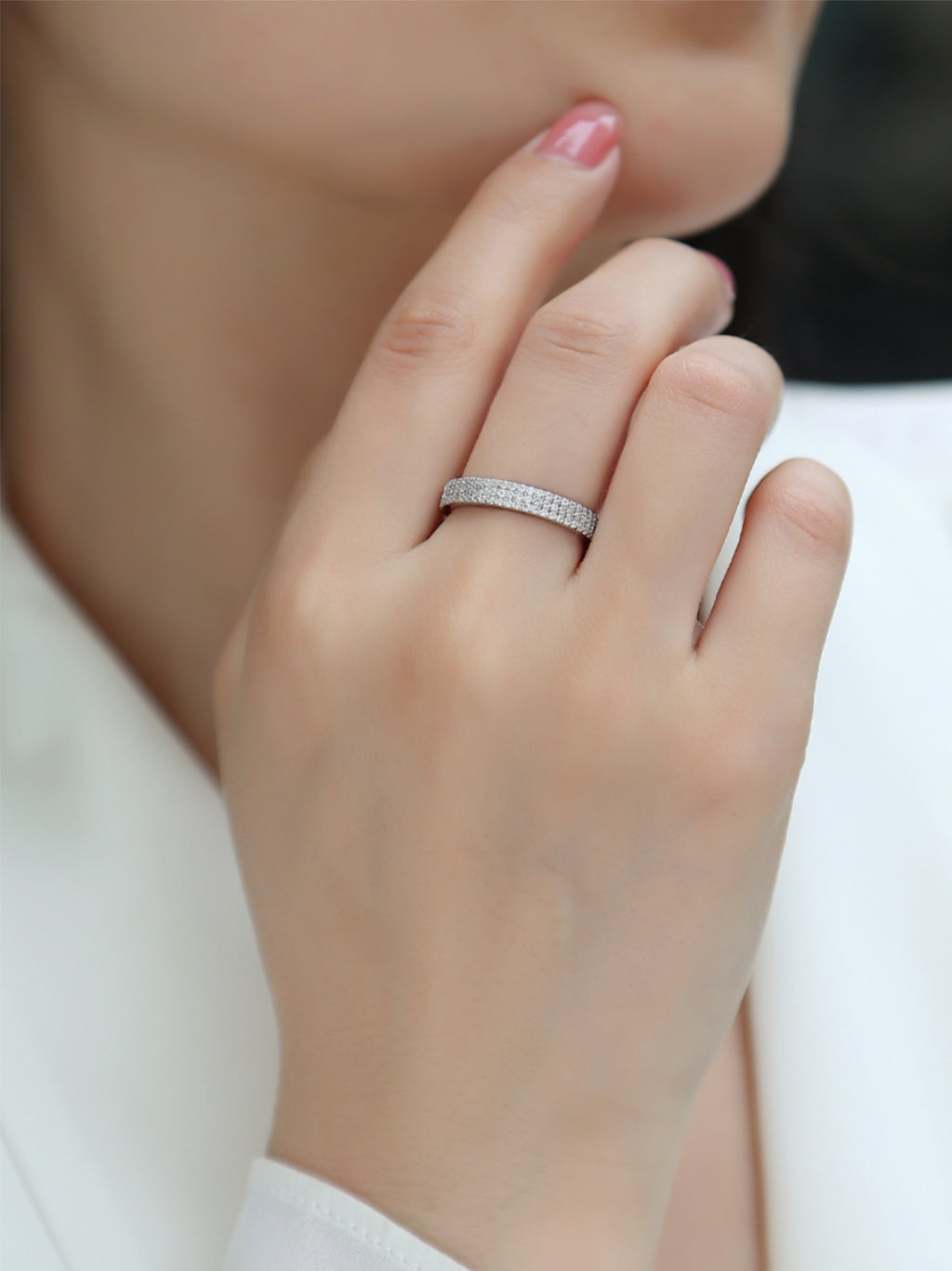 Dainty Moissanite Pave Band Ring