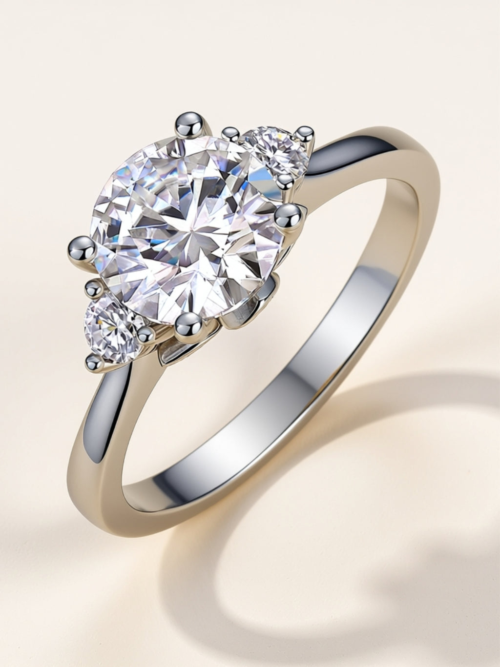 2 Carat Three‑Stone Moissanite Engagement Ring