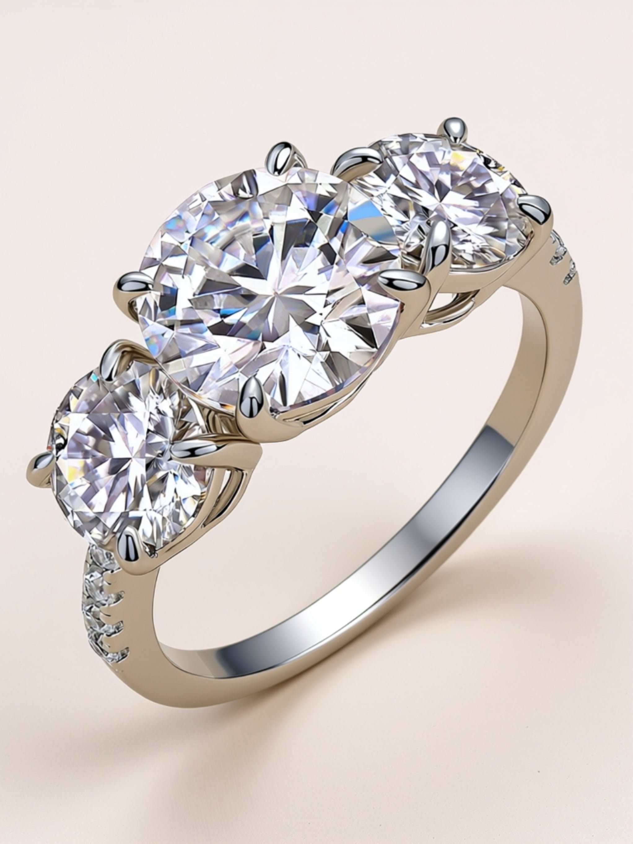 3CT Three‑Stone Moissanite Engagement Ring