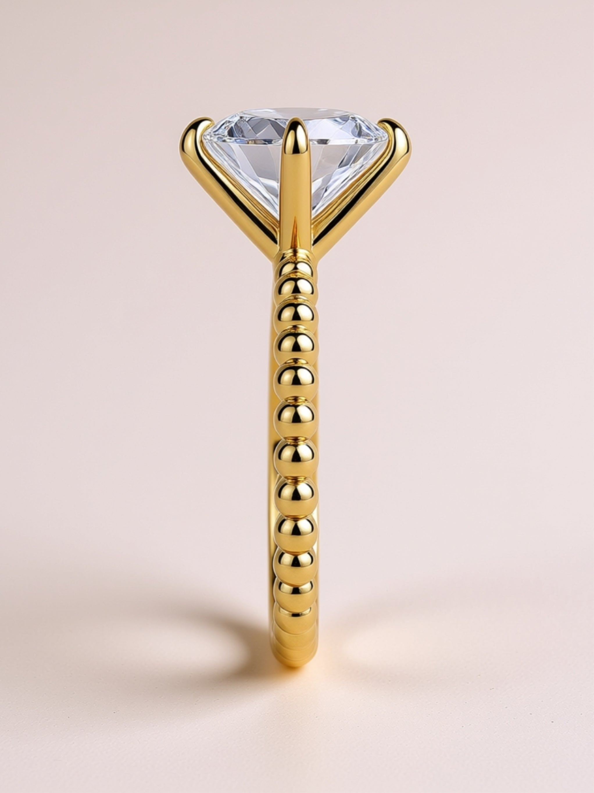 3CT Round Moissanite Beaded Band Engagement Ring