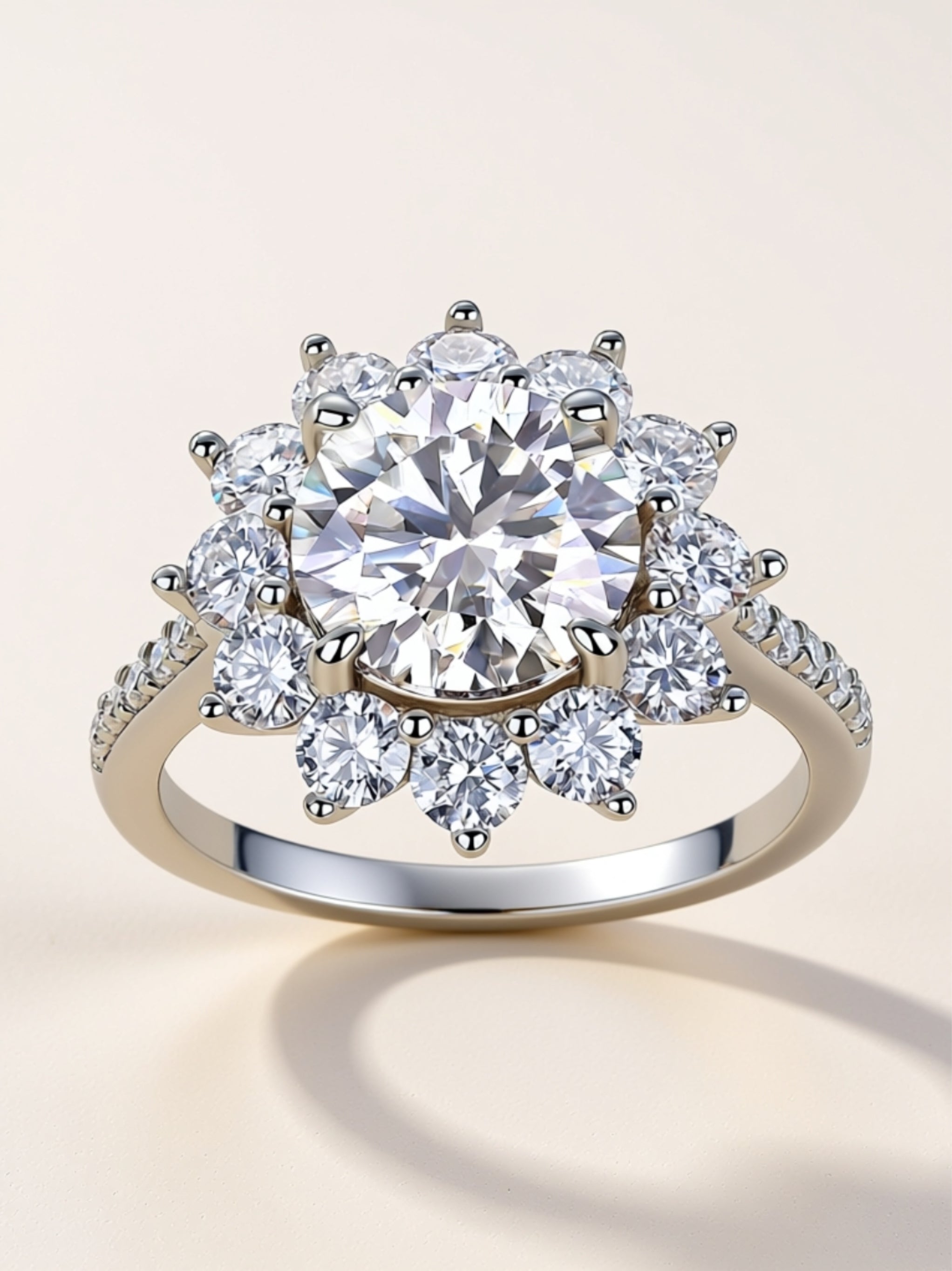 3 Carat Floral Halo Moissanite Engagement Ring