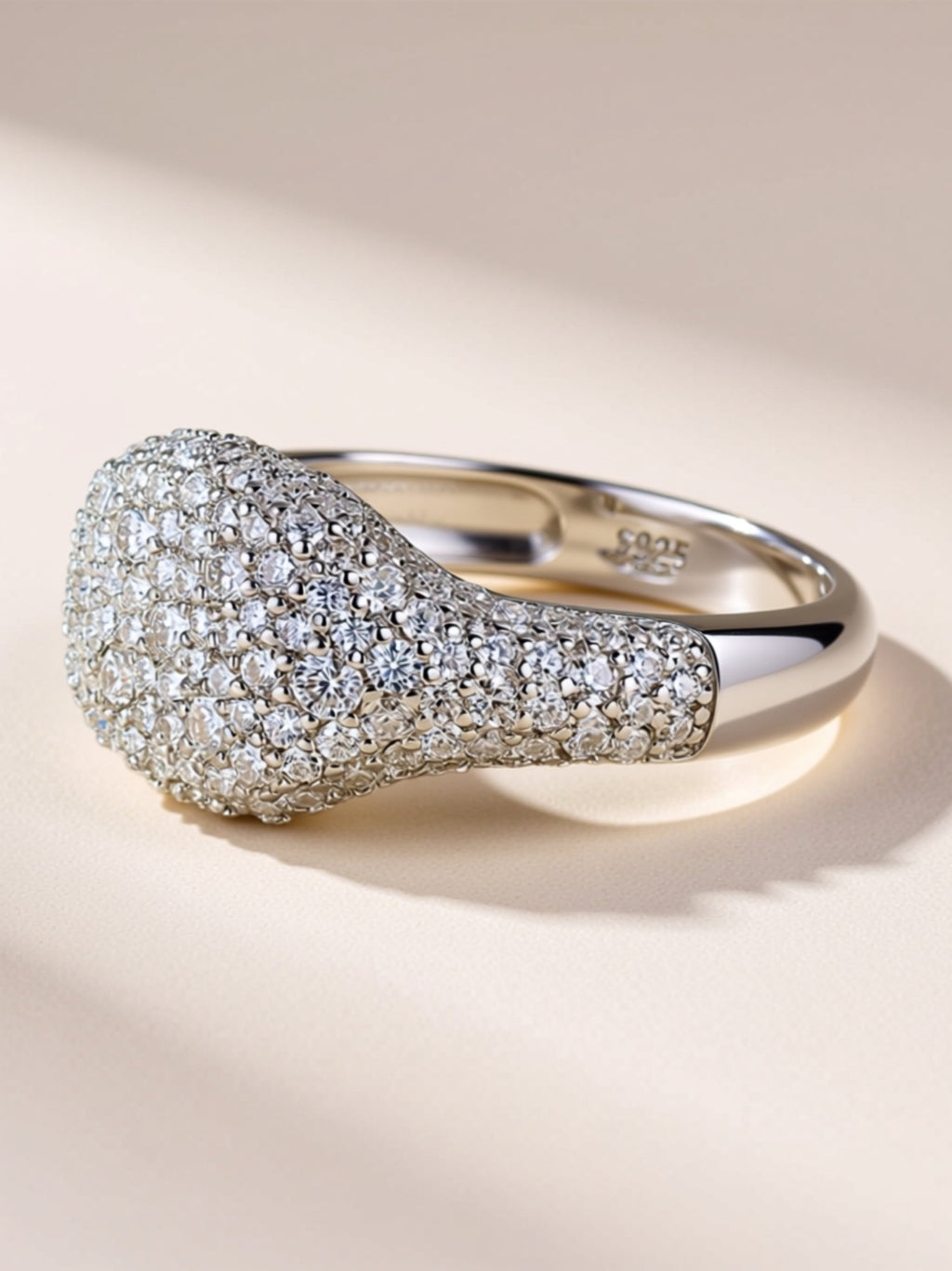 Pavé Moissanite Dome Ring in Platinum-Plated S925 Silver