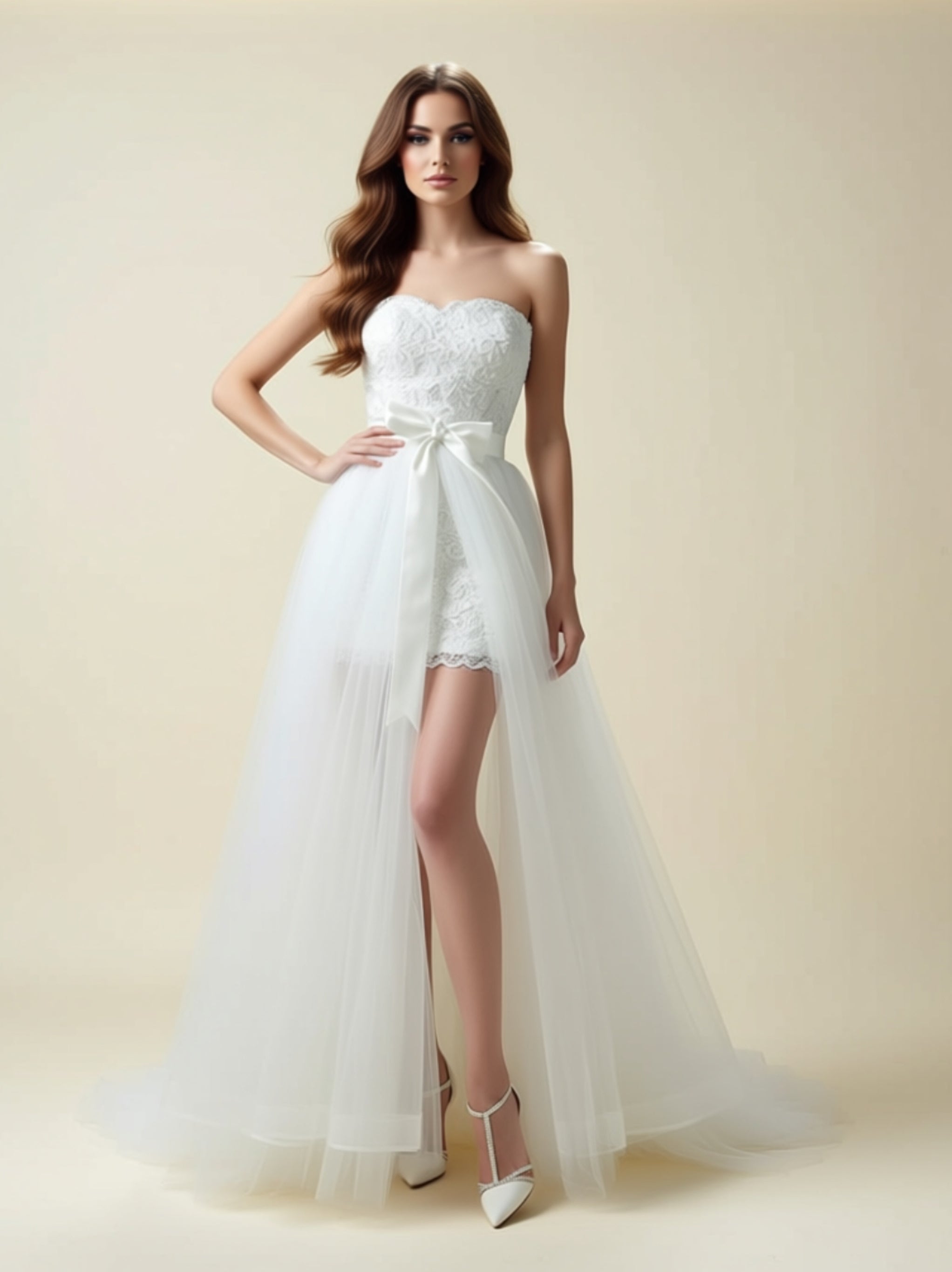Strapless Lace High‑Low Wedding Dress