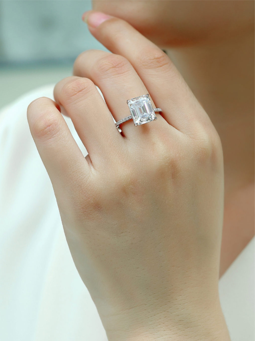 Emerald‑Cut Moissanite Engagement Ring