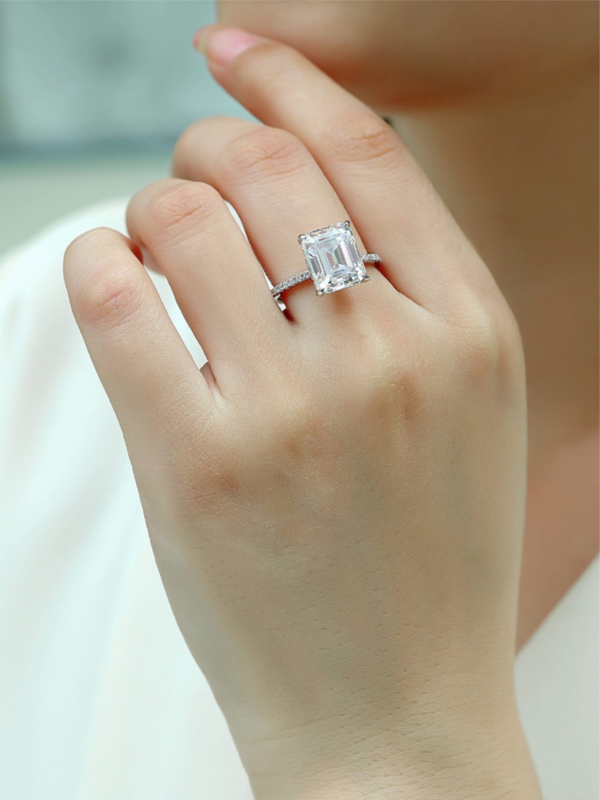 Emerald‑Cut Moissanite Engagement Ring