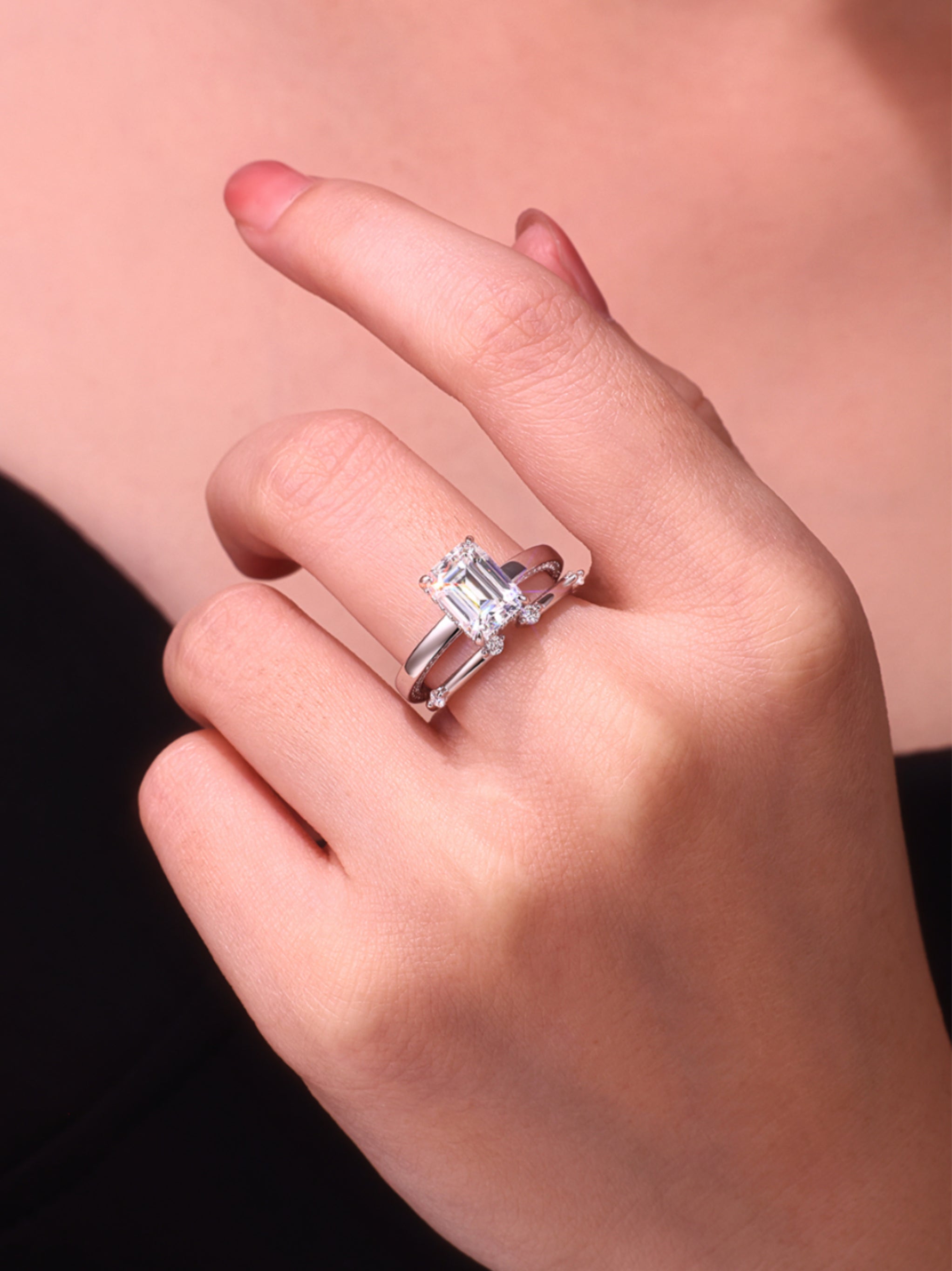 Octagonal Moissanite Ring Set