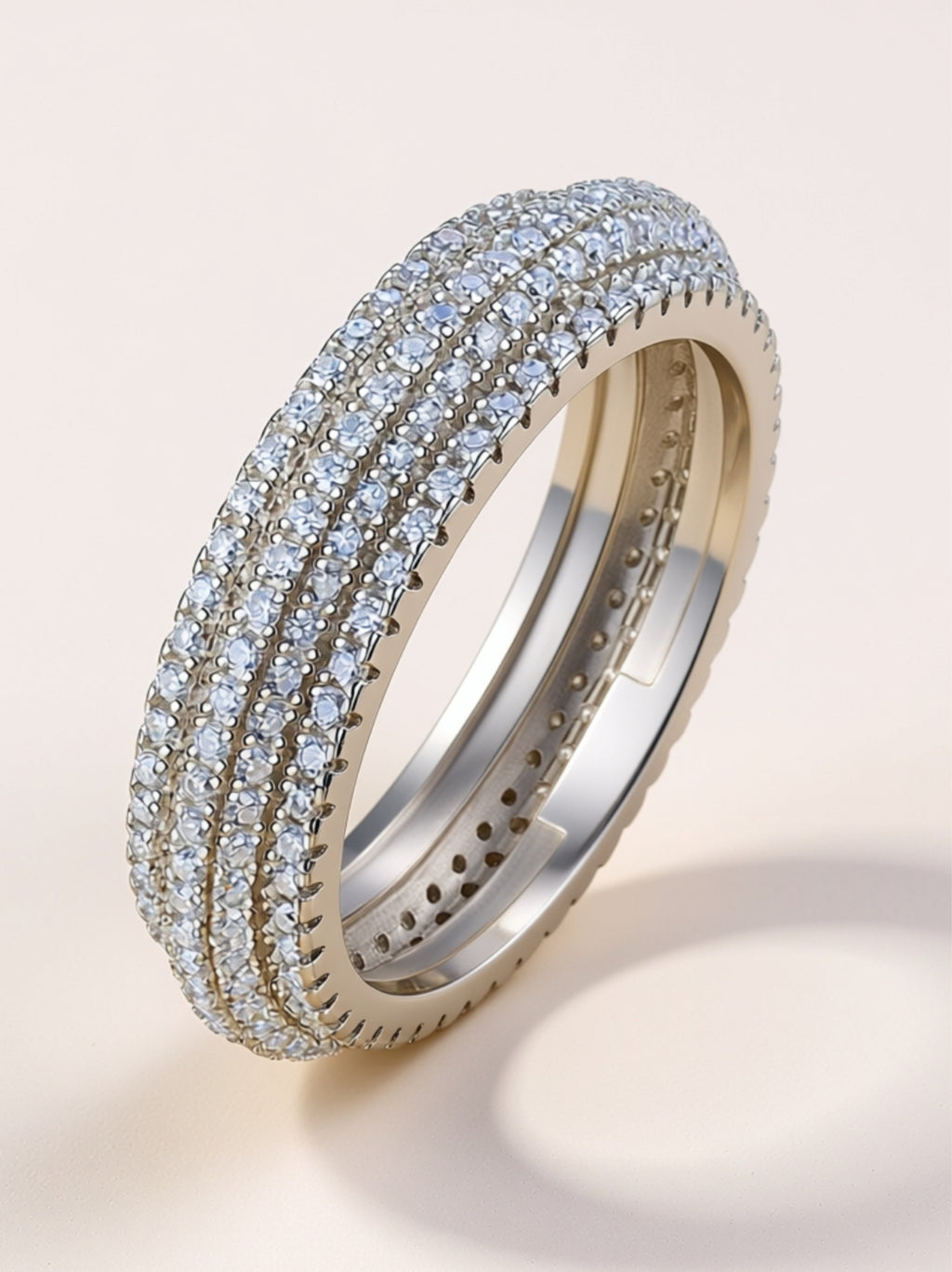 Wide Multi‑Row Moissanite Eternity Band