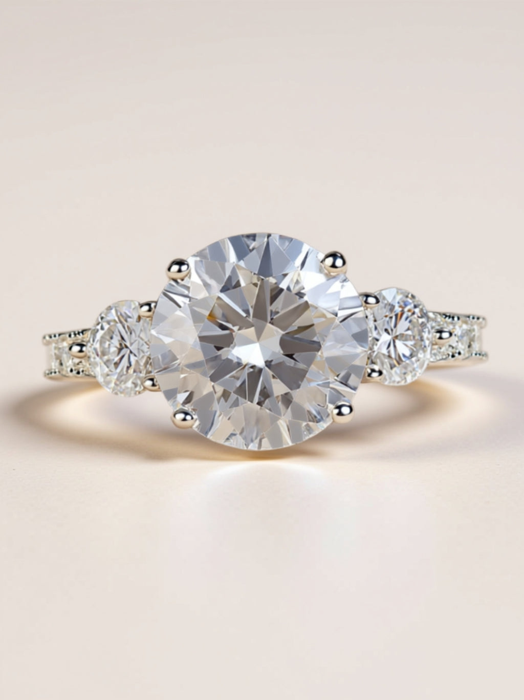 5 Carat Three‑Stone Moissanite Engagement Ring