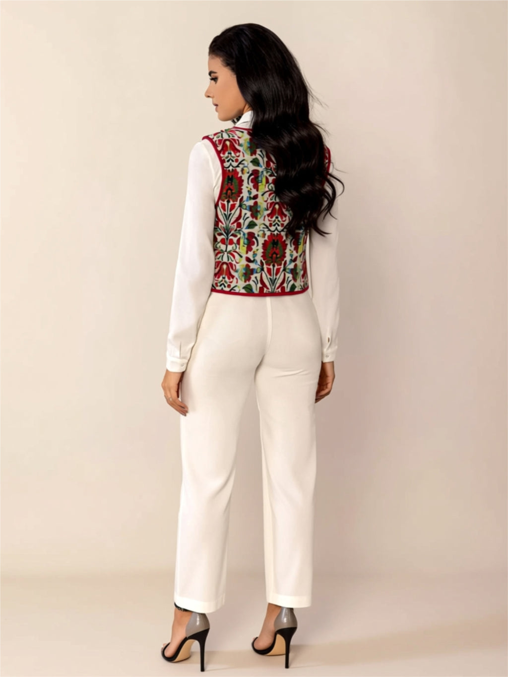 Embroidered Tie‑Front Vest