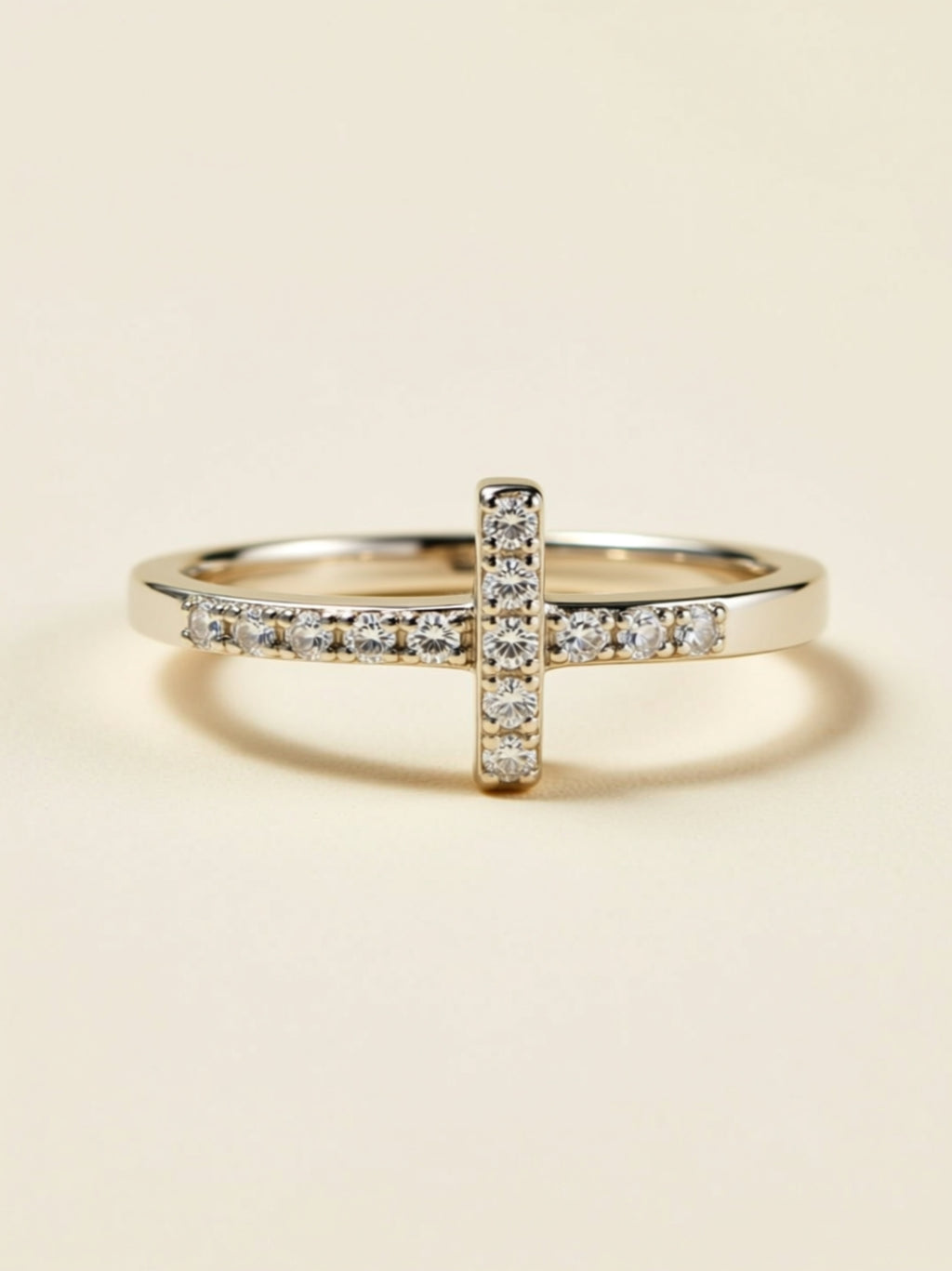 Dainty Moissanite Cross Ring – S925 Gold‑Plated Sterling Silver