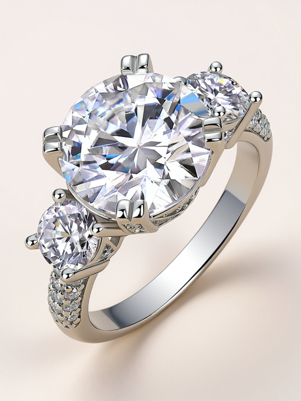 5 Carat Three‑Stone Moissanite Engagement Ring