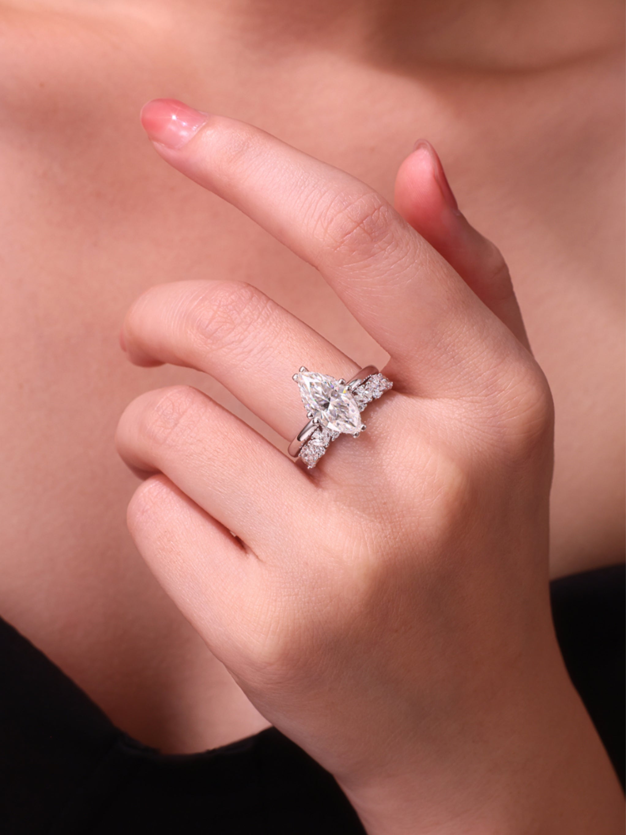 Marquise Moissanite Ring Set