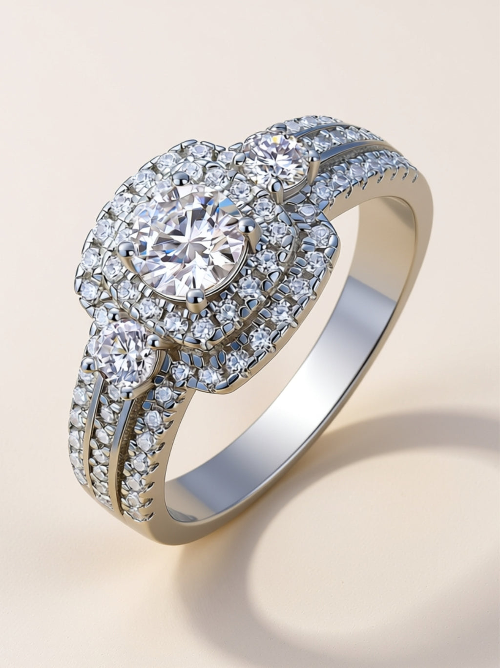 Moissanite Triple‑Halo Engagement Ring