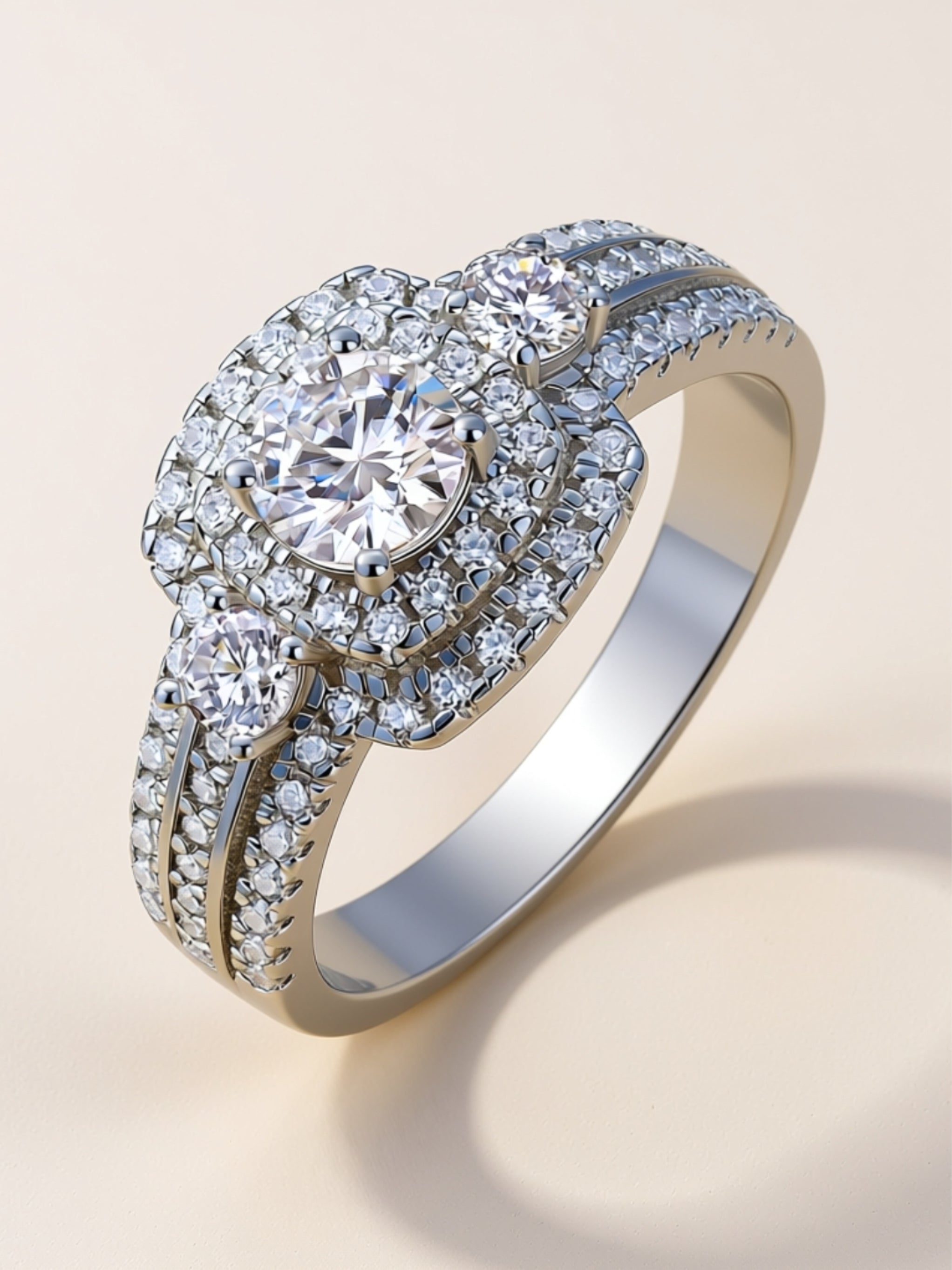 Moissanite Triple‑Halo Engagement Ring
